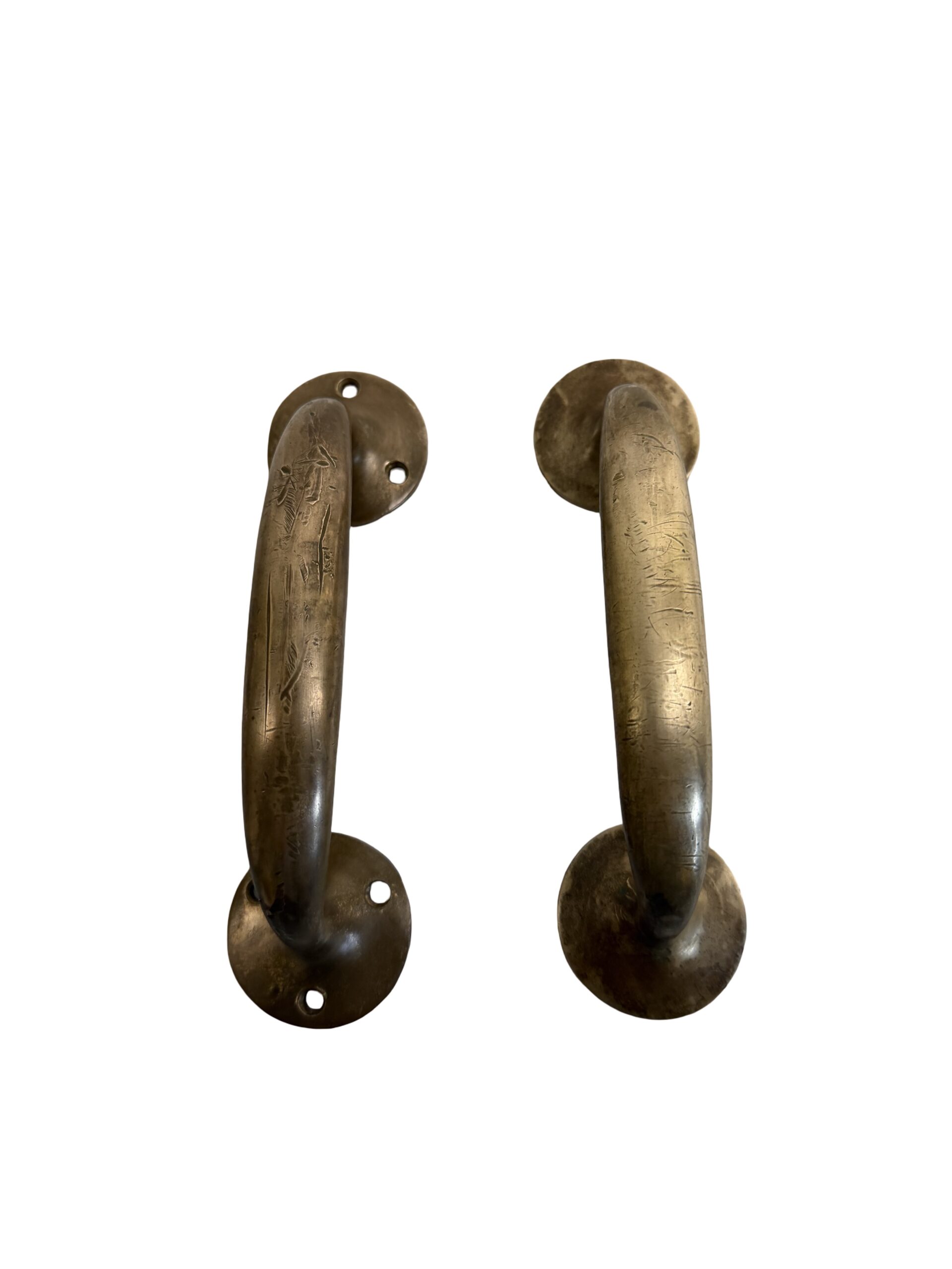 AH1048 Pair Antique c1900 Heavy 7 1/2” Brass Bronze Door Drawer Pulls Restored - Image 2