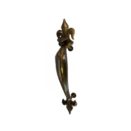 AH1046 Antique c1920 Cast Brass Tudor Entry Door Handle Fleur de Lis Restored