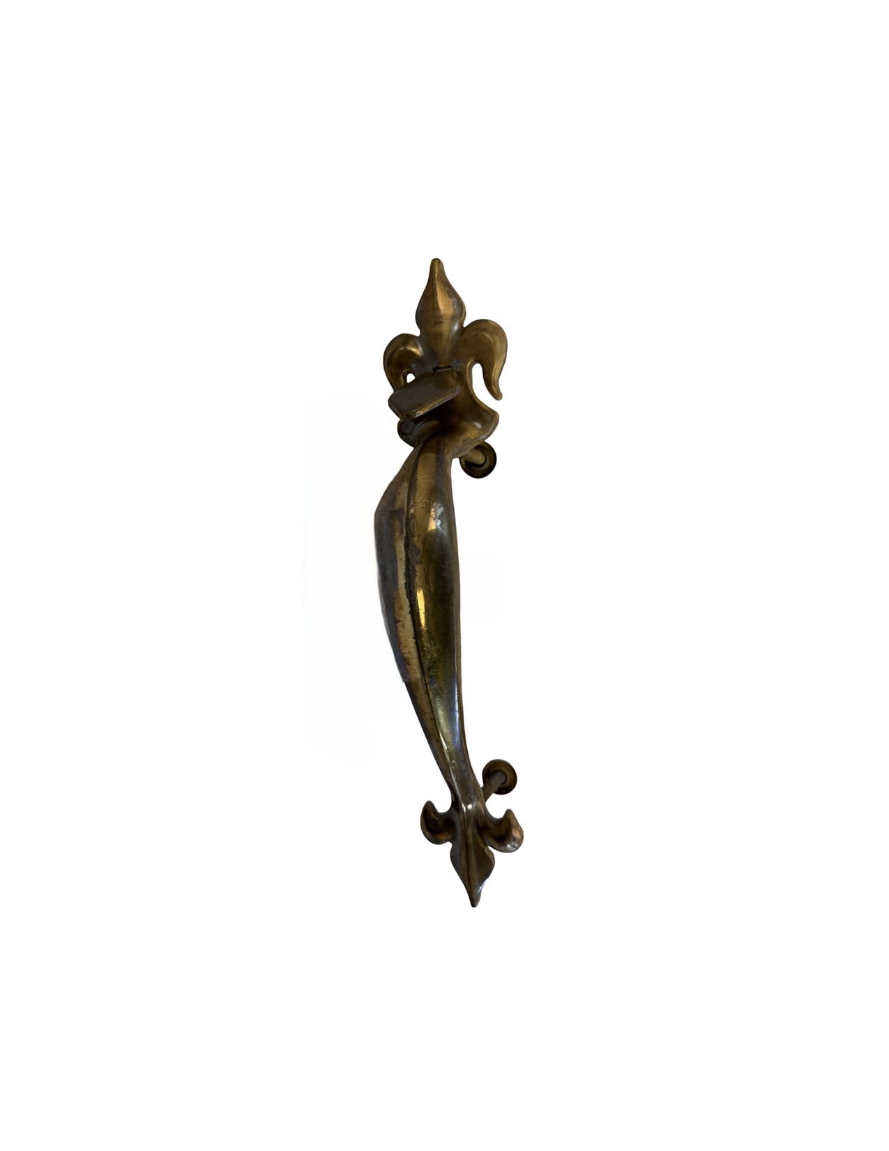 AH1046 Antique c1920 Cast Brass Tudor Entry Door Handle Fleur de Lis Restored
