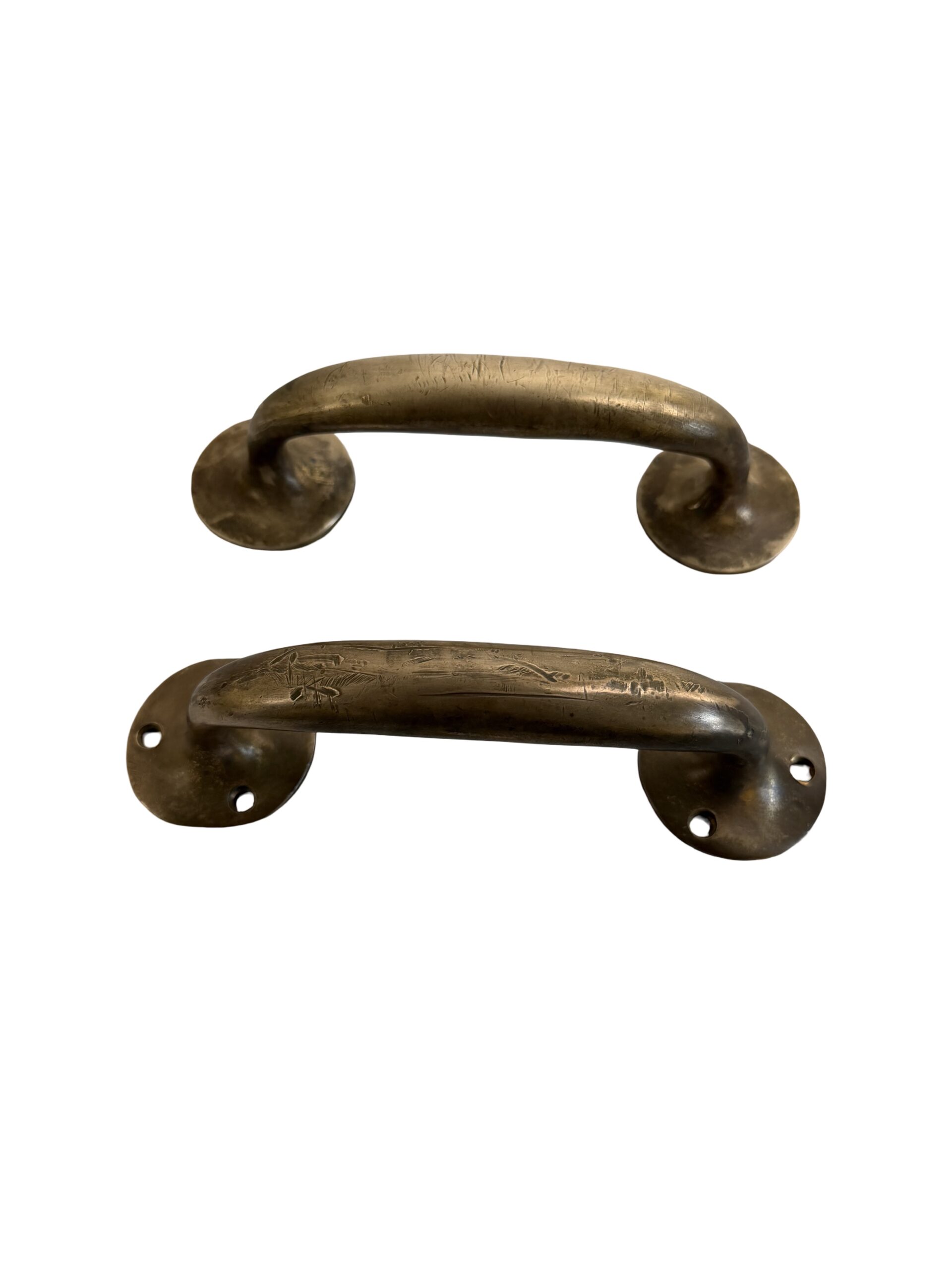 AH1048 Pair Antique c1900 Heavy 7 1/2” Brass Bronze Door Drawer Pulls Restored - Image 3