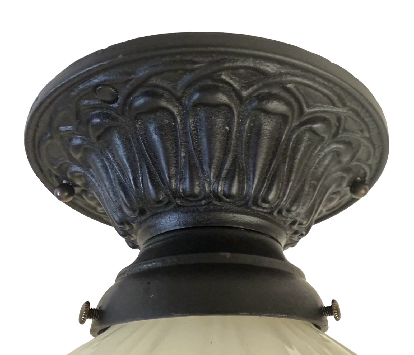 VL1391 Antique c1915 Cast Iron Semi-Flush Mount Light Sheffield Shade - Image 3