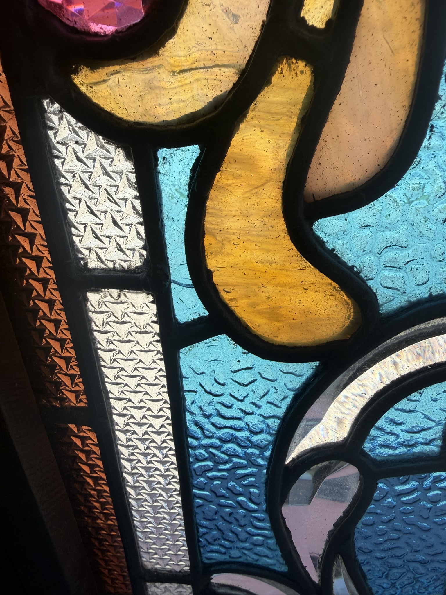 AG1101 Antique Victorian Landing Window c1890 Beveled Jewels Original Glass - Image 6