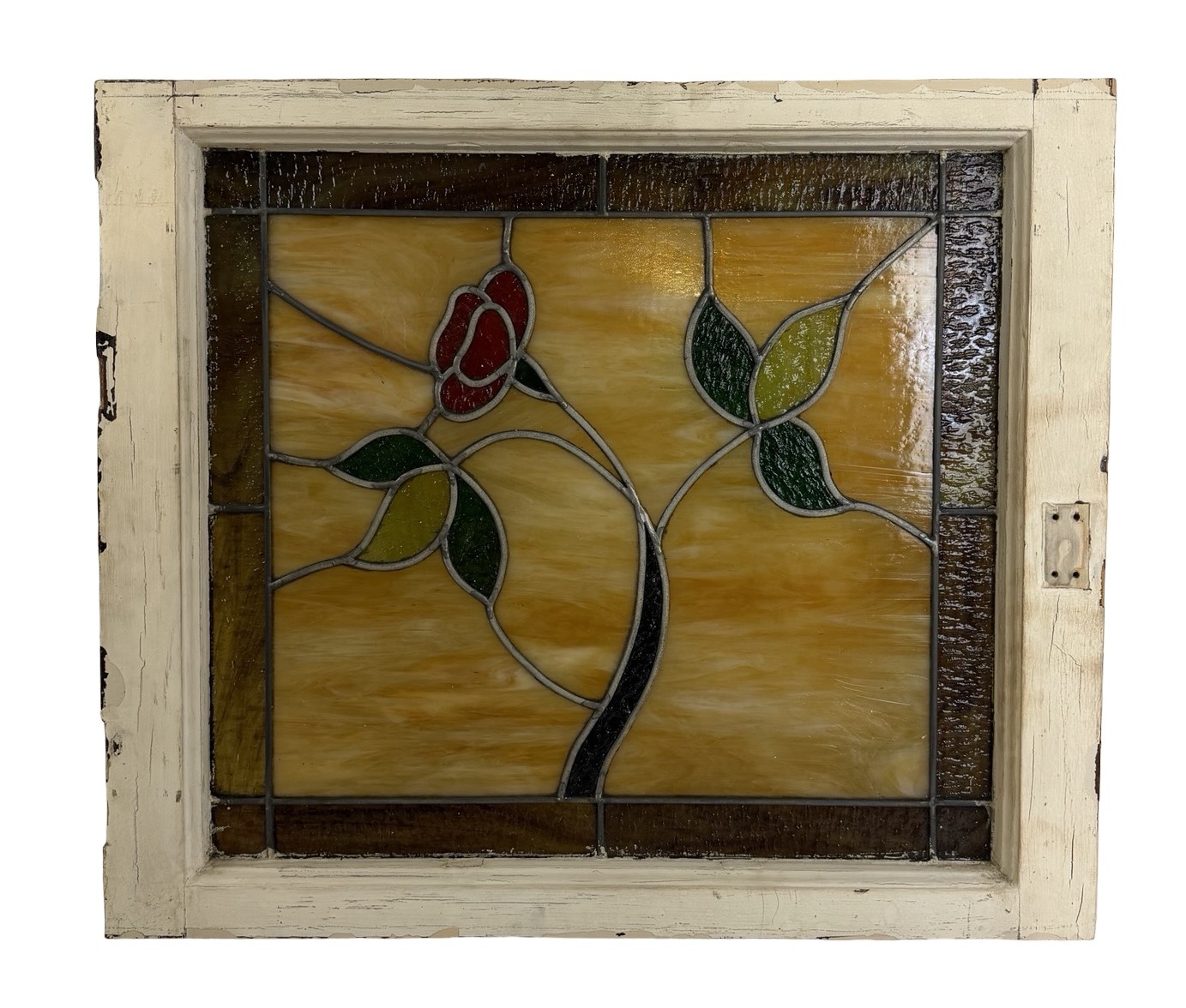 AG1105 Antique Craftsman Arts & Crafts c1905 Piano Window Rose Pattern Restored - Image 3