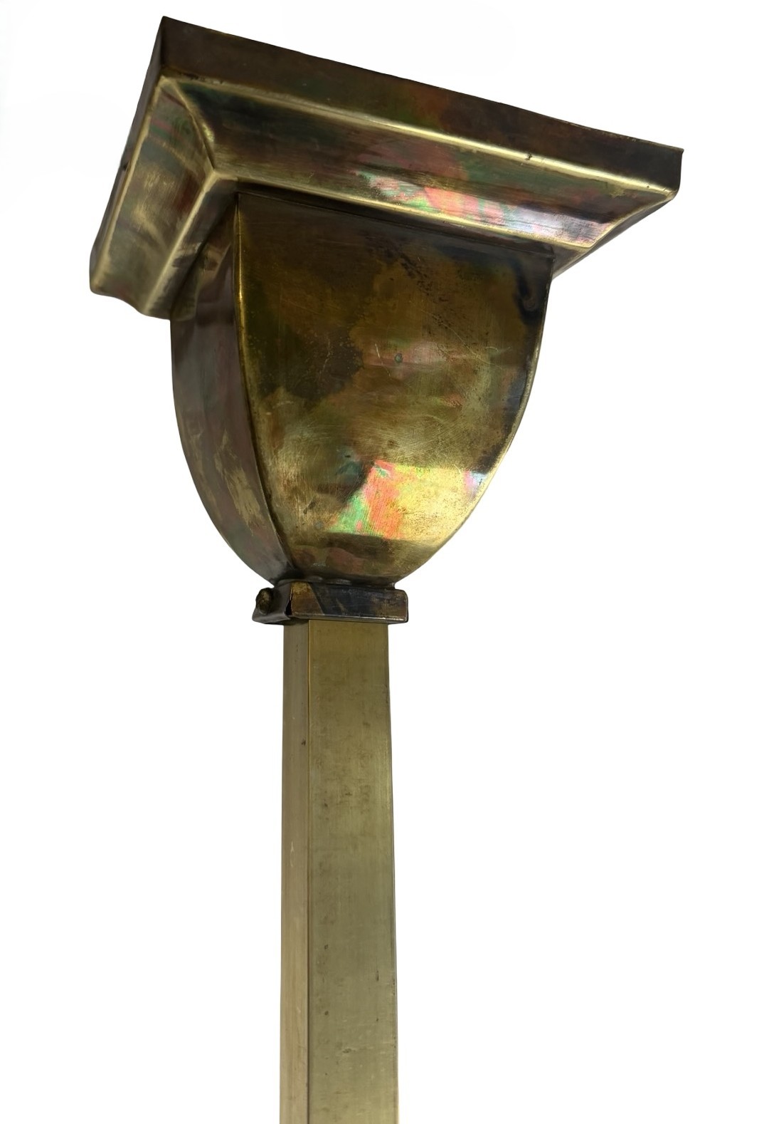 VL1294 Antique c1910 Craftsman Brass 4-Light Pole Chandelier Converted Gas Restored - Image 9