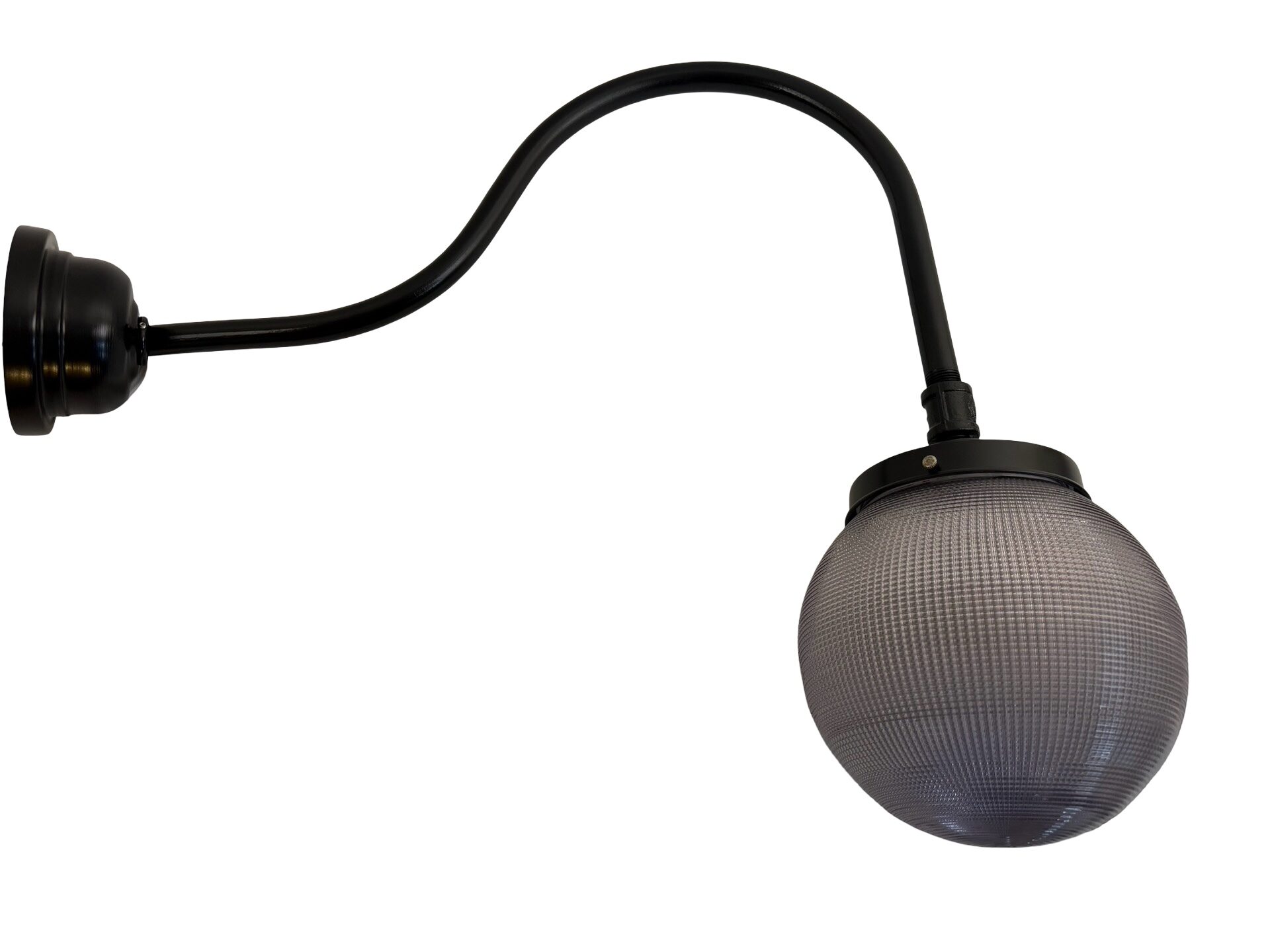 VL1403 Antique c1915 Gooseneck Arm Sconce Outdoor Light 8in Prismatic Globe - Image 2
