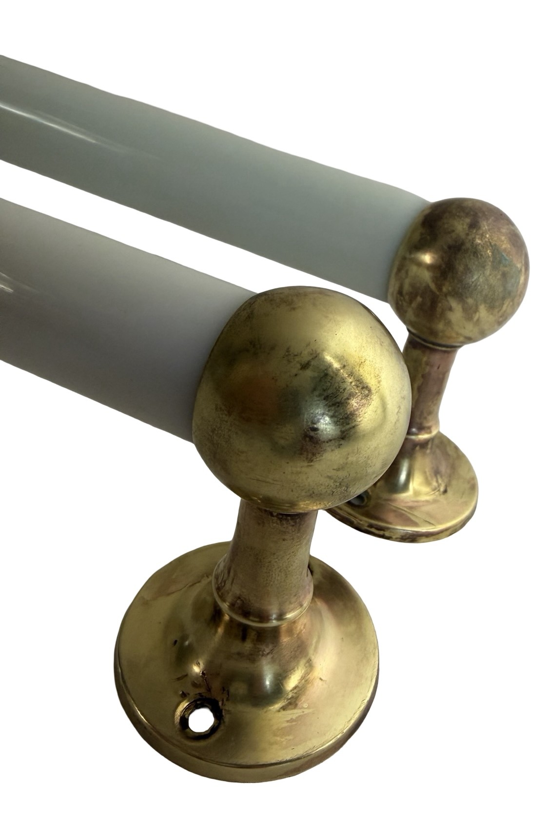 VBP1120 Pair Antique Vintage c1910 Brass & Milk Glass Towel Bars Restored - Image 3