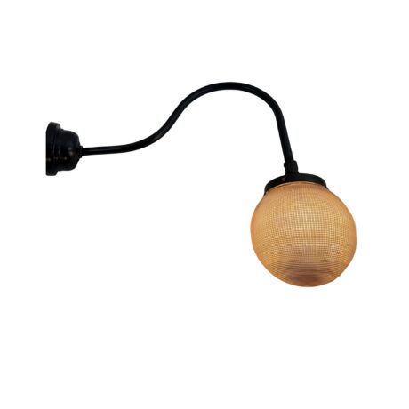 VL1403 Antique c1915 Gooseneck Arm Sconce Barn Garage Light 8in Prismatic Globe