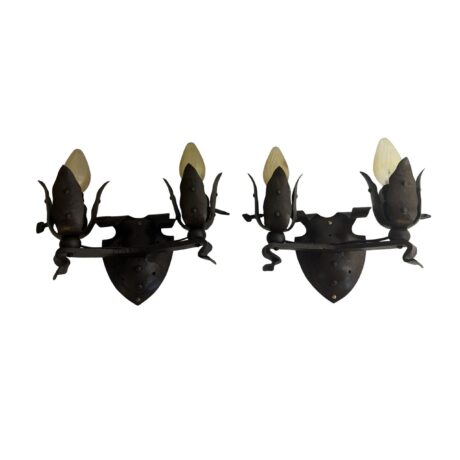 VL1399 Pr Antique c1910 French Gothic Spanish Revival A&C Iron Sconces Restored