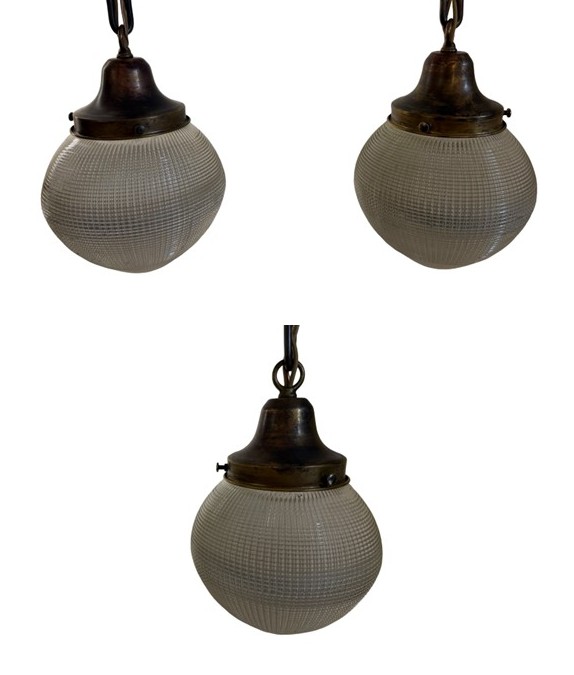 VL1394 Antique c1915 Brass Pendants Stalagmite Dental Prismatic Shades Restored - Image 8