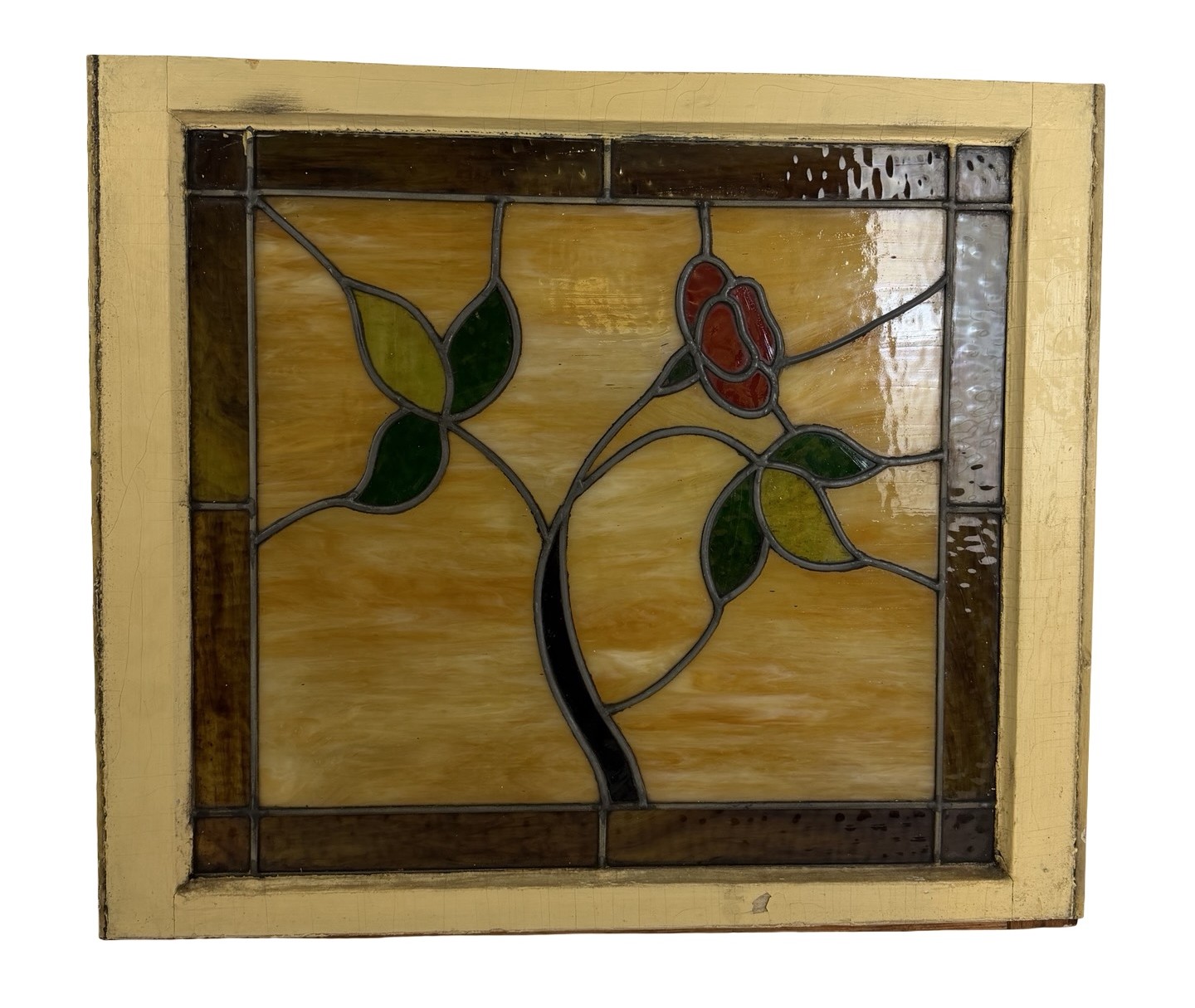 AG1105 Antique Craftsman Arts & Crafts c1905 Piano Window Rose Pattern Restored - Image 4
