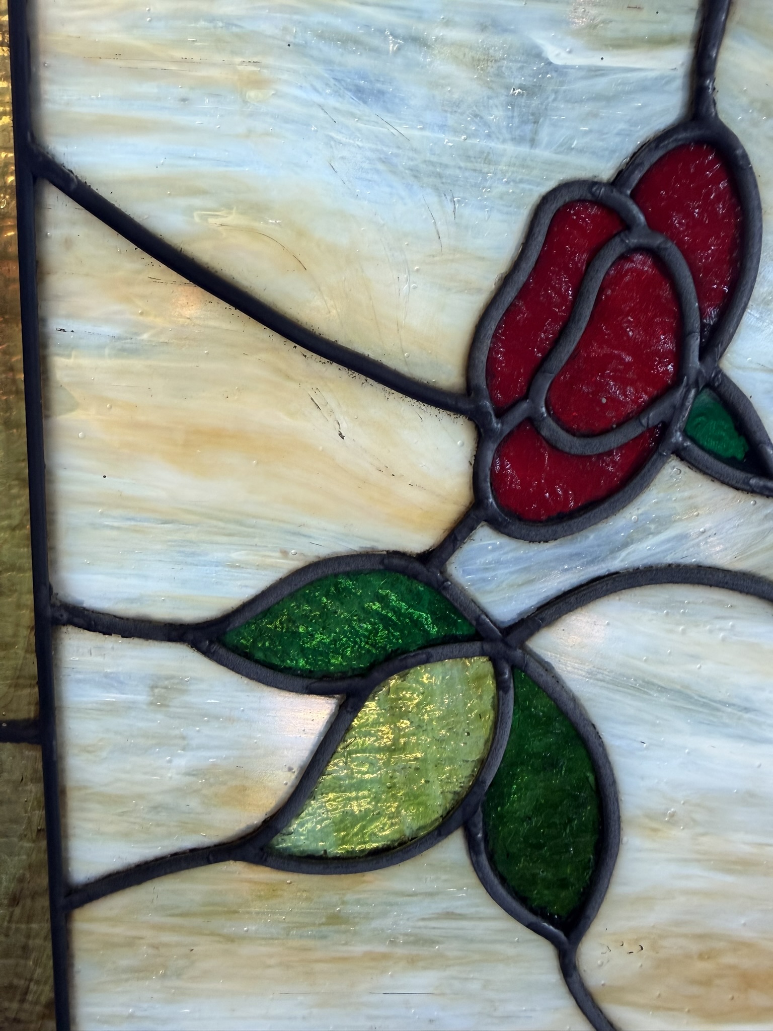 AG1105 Antique Craftsman Arts & Crafts c1905 Piano Window Rose Pattern Restored - Image 5
