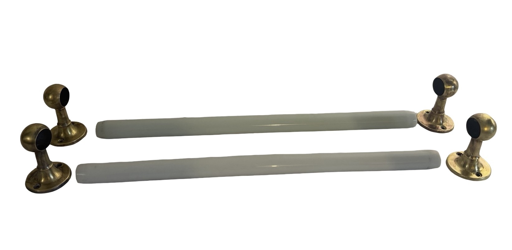 VBP1120 Pair Antique Vintage c1910 Brass & Milk Glass Towel Bars Restored - Image 4
