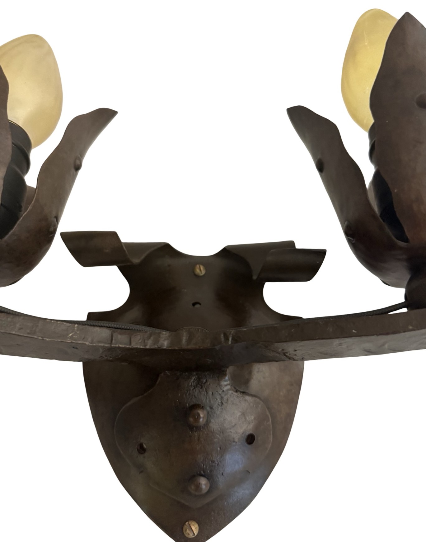 VL1399 Pr Antique c1910 French Gothic Spanish Revival A&C Iron Sconces Restored - Image 5