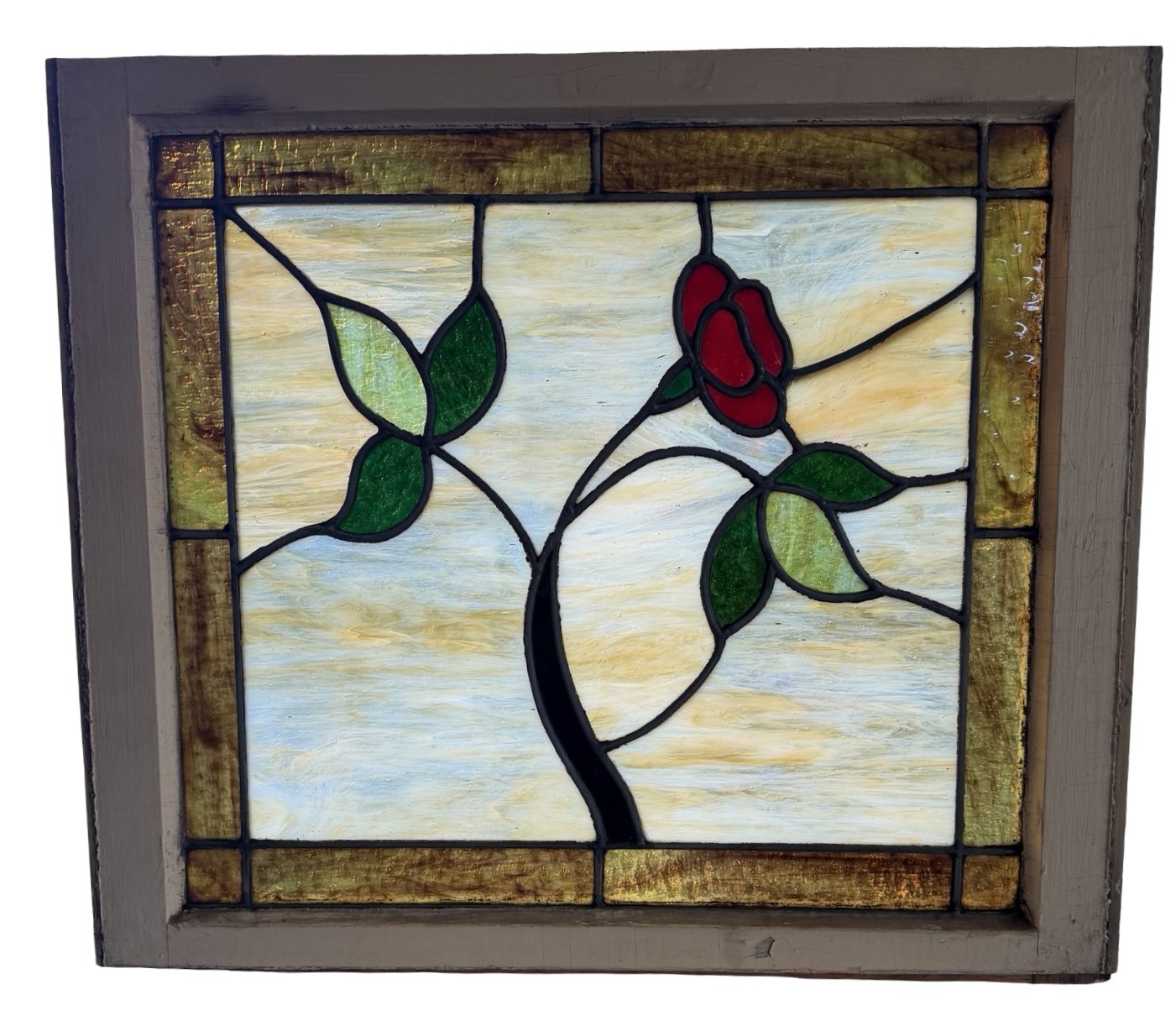 AG1105 Antique Craftsman Arts & Crafts c1905 Piano Window Rose Pattern Restored - Image 2