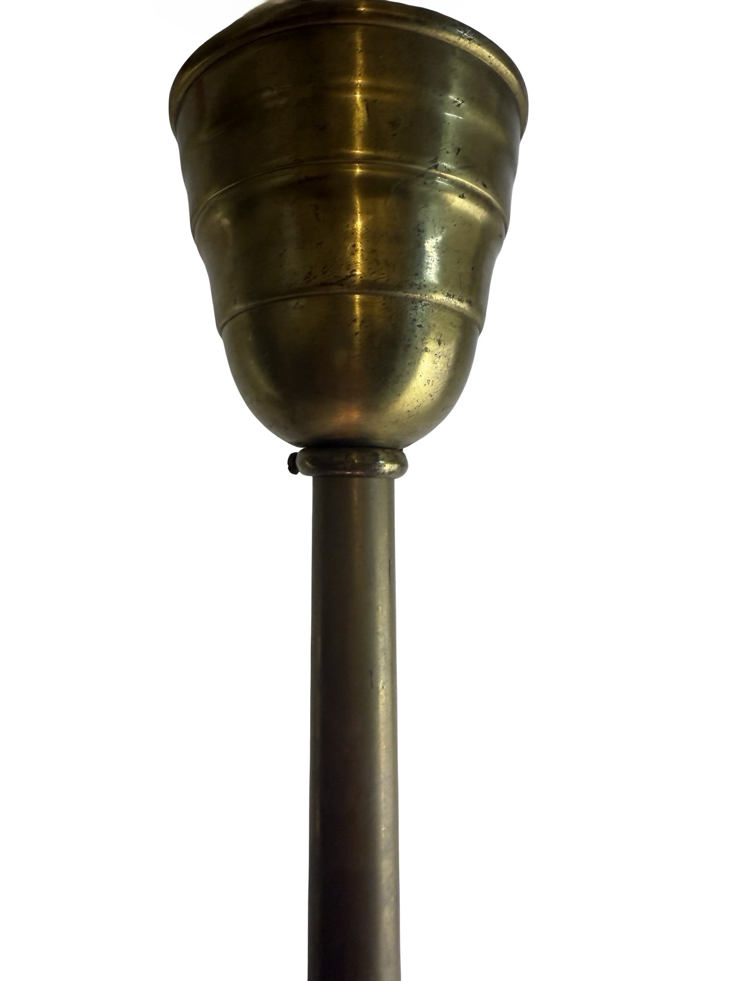 VL1396 Antique Victorian c1900 Brass Pole Pendant Etched Pyramid Shade Restored - Image 3