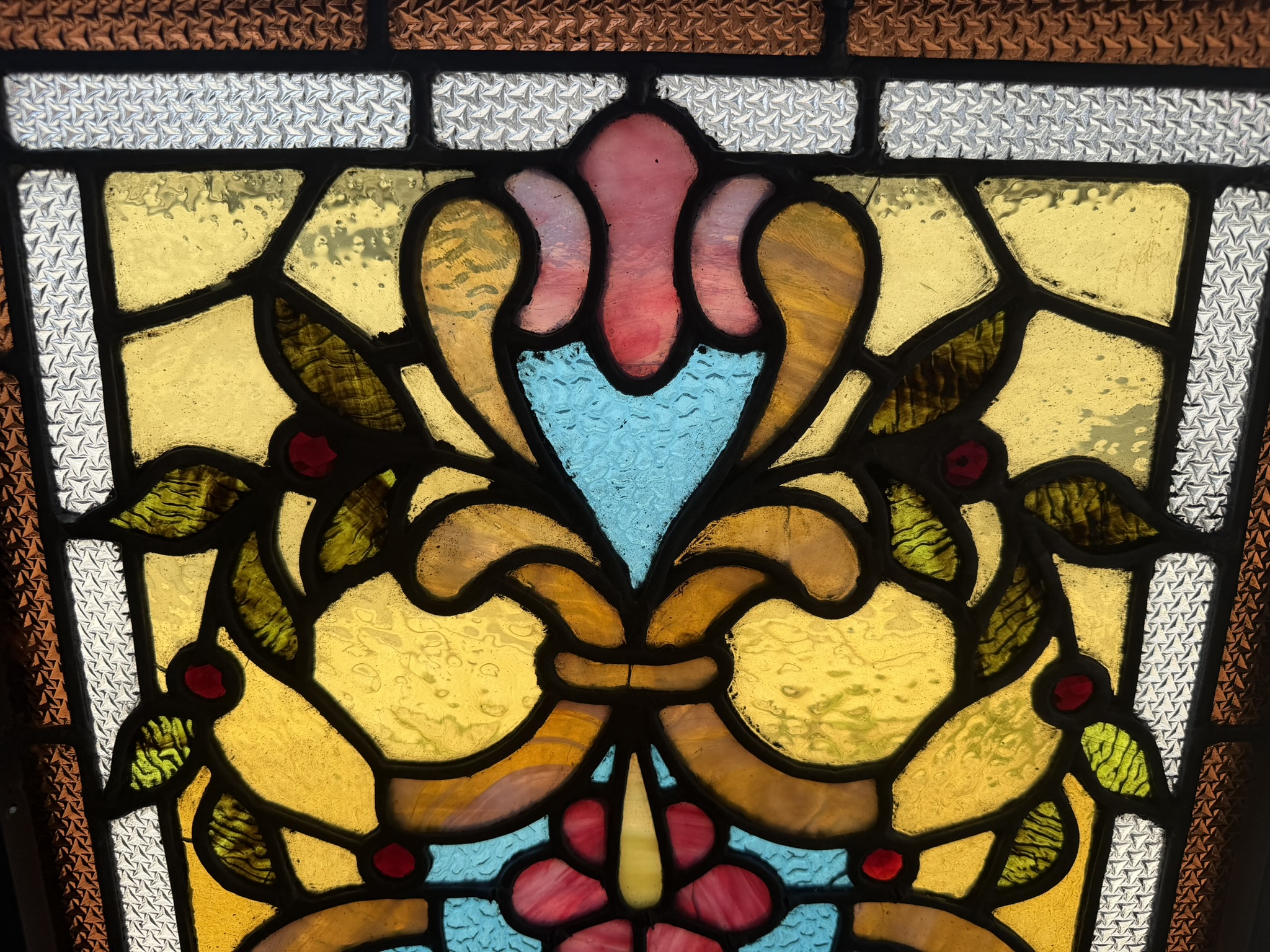 AG1101 Antique Victorian Landing Window c1890 Beveled Jewels Original Glass - Image 3