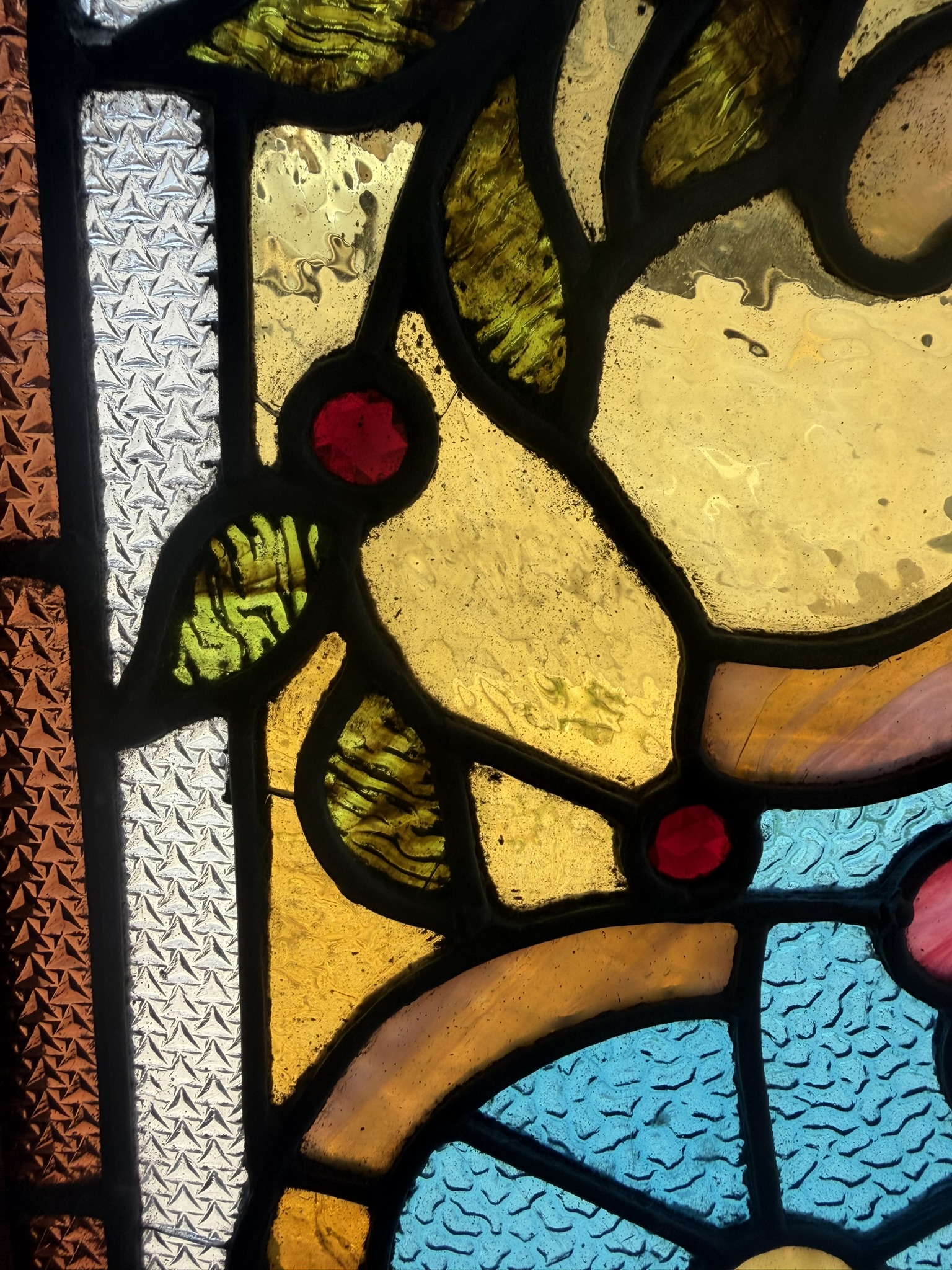 AG1101 Antique Victorian Landing Window c1890 Beveled Jewels Original Glass - Image 4