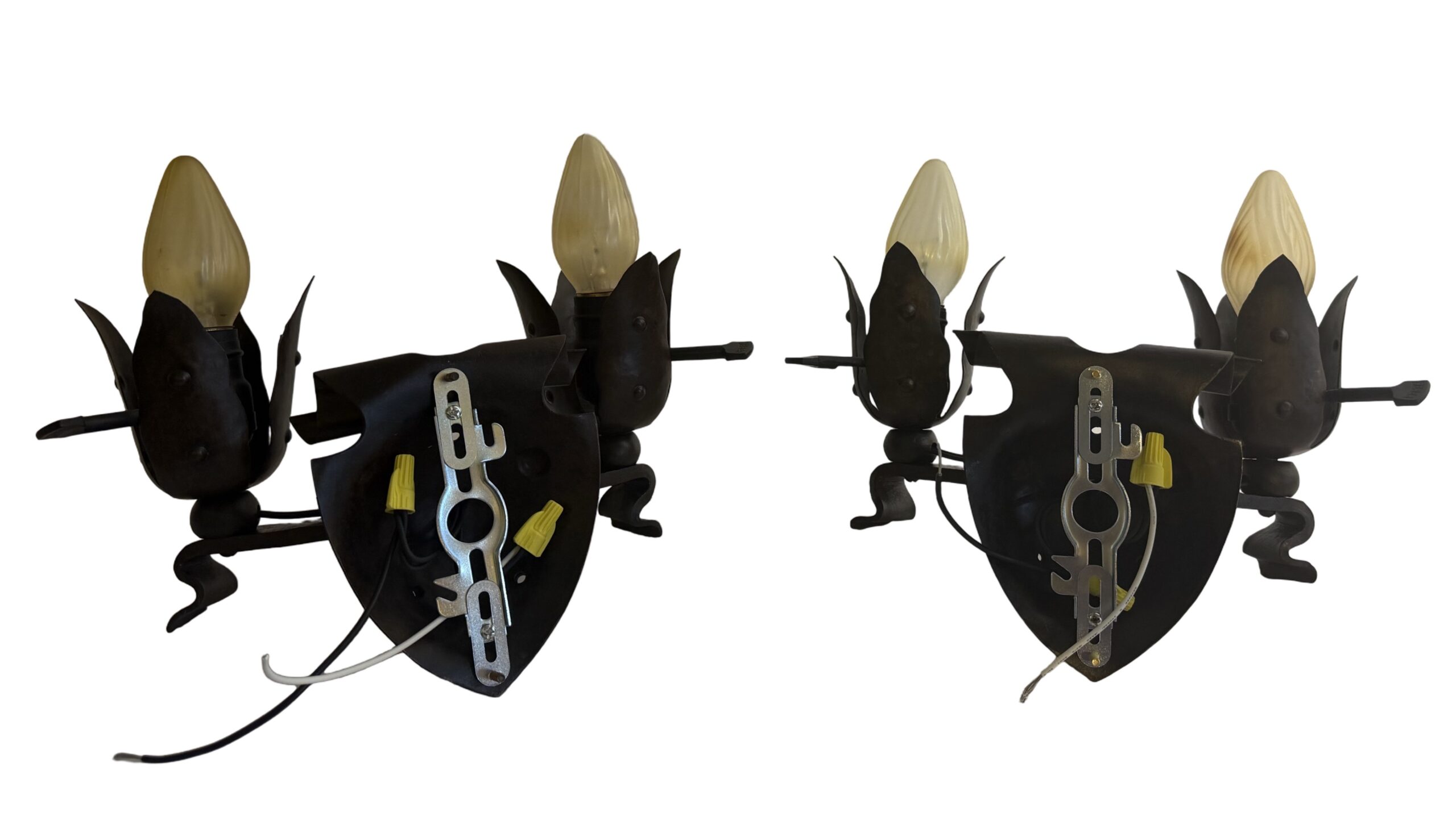 VL1399 Pr Antique c1910 French Gothic Spanish Revival A&C Iron Sconces Restored - Image 8