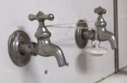 VBP1116 Antique c1910 Nickel Plated Soap Dish Chains for Wall Spigots Restored - Image 5