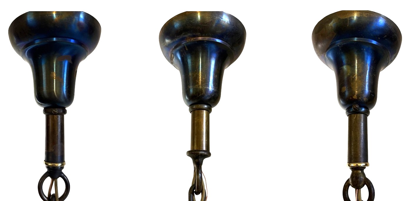 VL1394 Antique c1915 Brass Pendants Stalagmite Dental Prismatic Shades Restored - Image 4