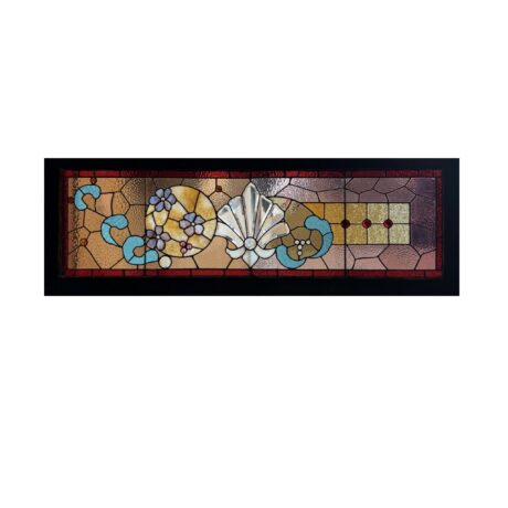 AG1103 Antique c1890 Victorian Transom Window Asymmetrical Fleur de Lis Restored