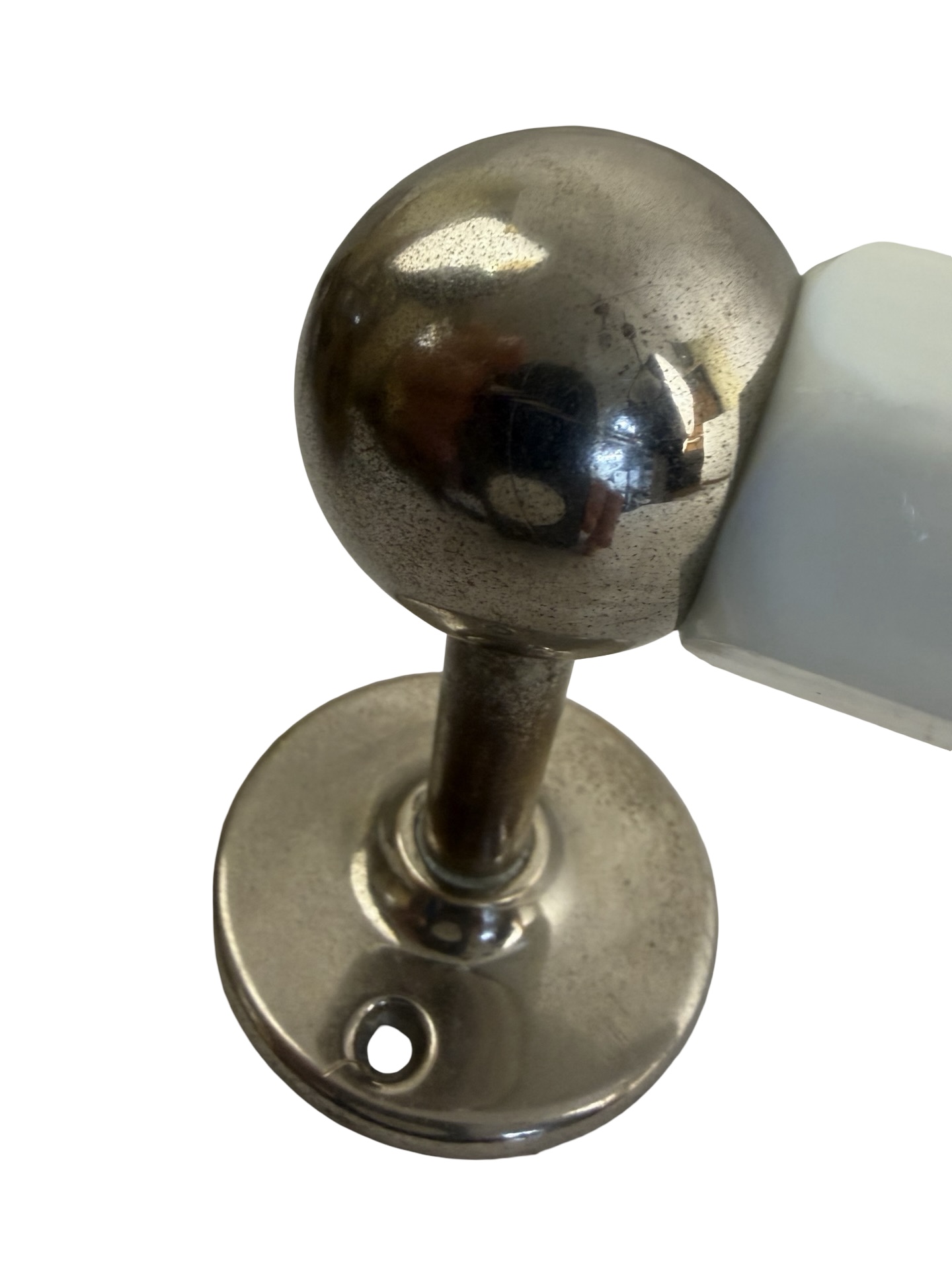 VBP1119 Antique c1910 Towel Bar Milk Glass Hexagon Nickel Plated Ends Restored - Image 2