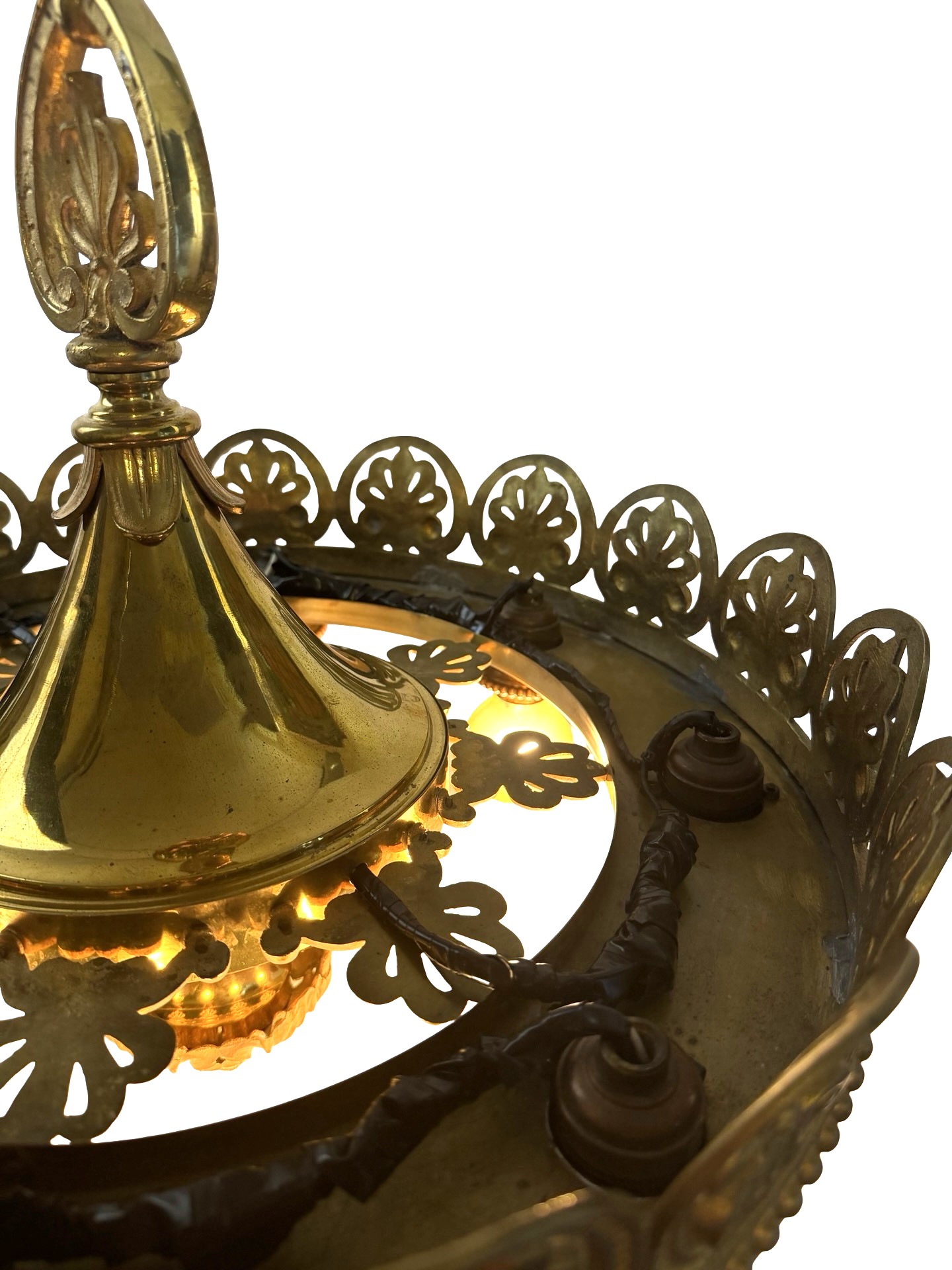 VL1402 Antique Vintage c1915 Cast Bronze 8 Light Bare Bulb Chandelier Restored - Image 5