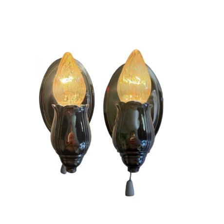 VL1407 Pair Art Deco c1925 Lightolier Nickel Plated Brass Sconces Restored