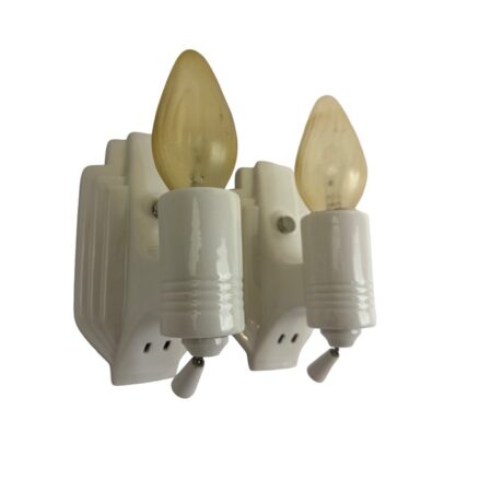 VL1409 Pair Antique c1920 Porcelain Art Deco Streamline Sconces Restored
