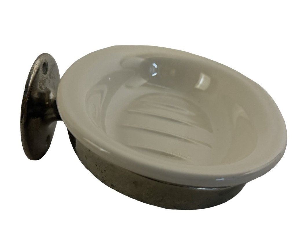 VBP1122 Antique c1908 JL Mott Nickel Plated Wall Mount Soap Dish Holder Restored - Image 4