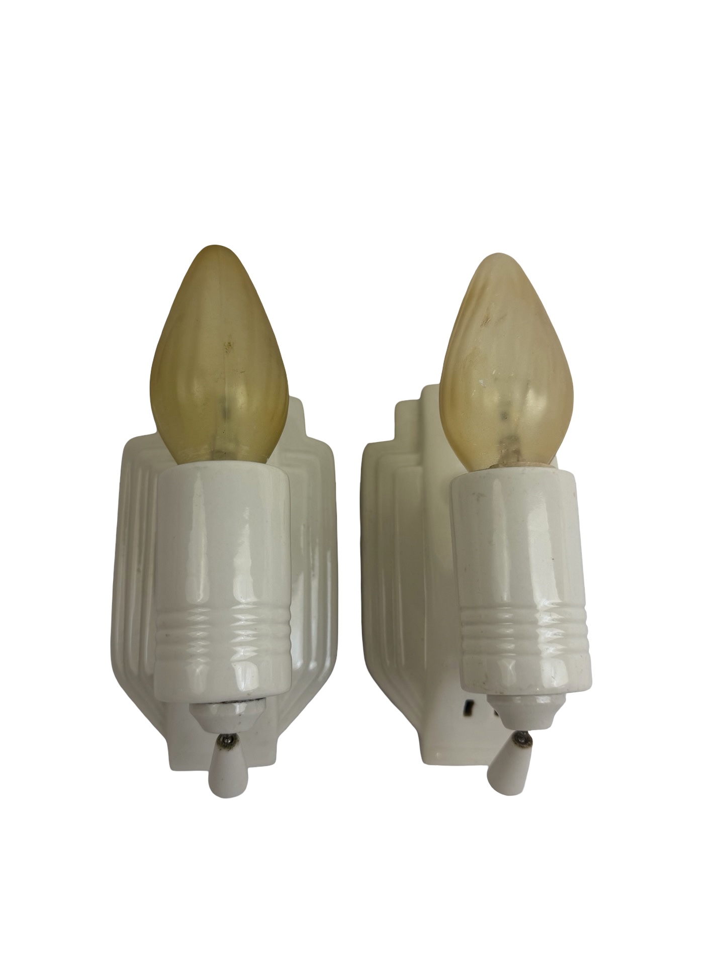VL1409 Pair Antique c1920 Porcelain Art Deco Streamline Sconces Restored - Image 2