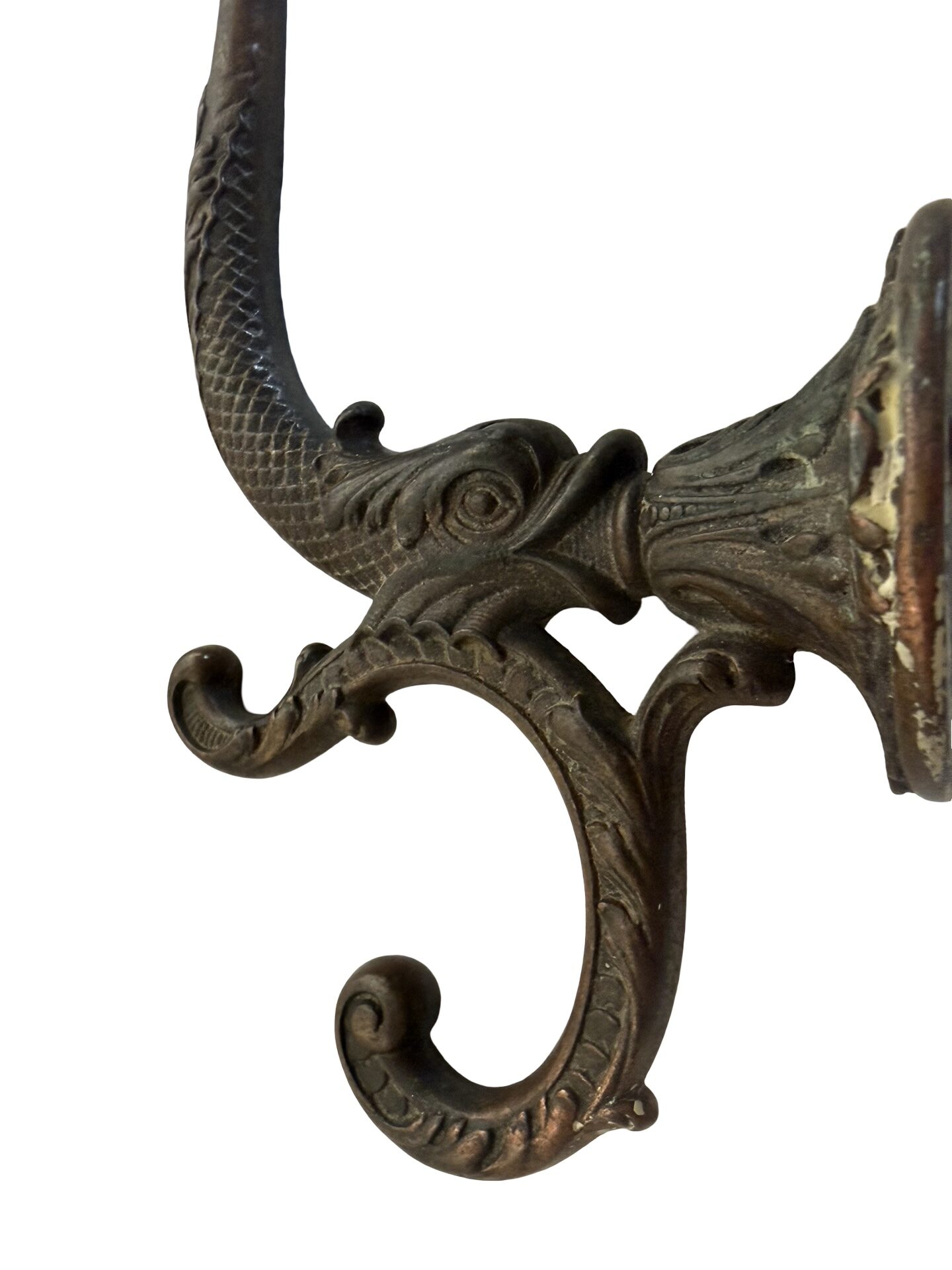 AH1050 Pair Antique c1890 Victorian Large 8” Cast Iron Wall Hooks Dolphin - Image 3
