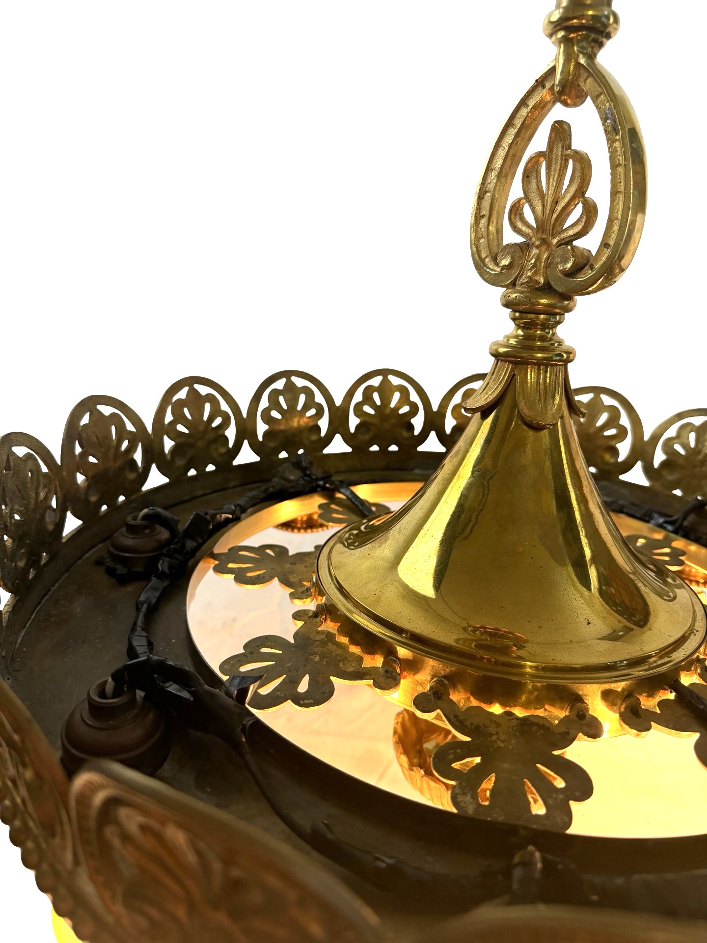 VL1402 Antique Vintage c1915 Cast Bronze 8 Light Bare Bulb Chandelier Restored - Image 6