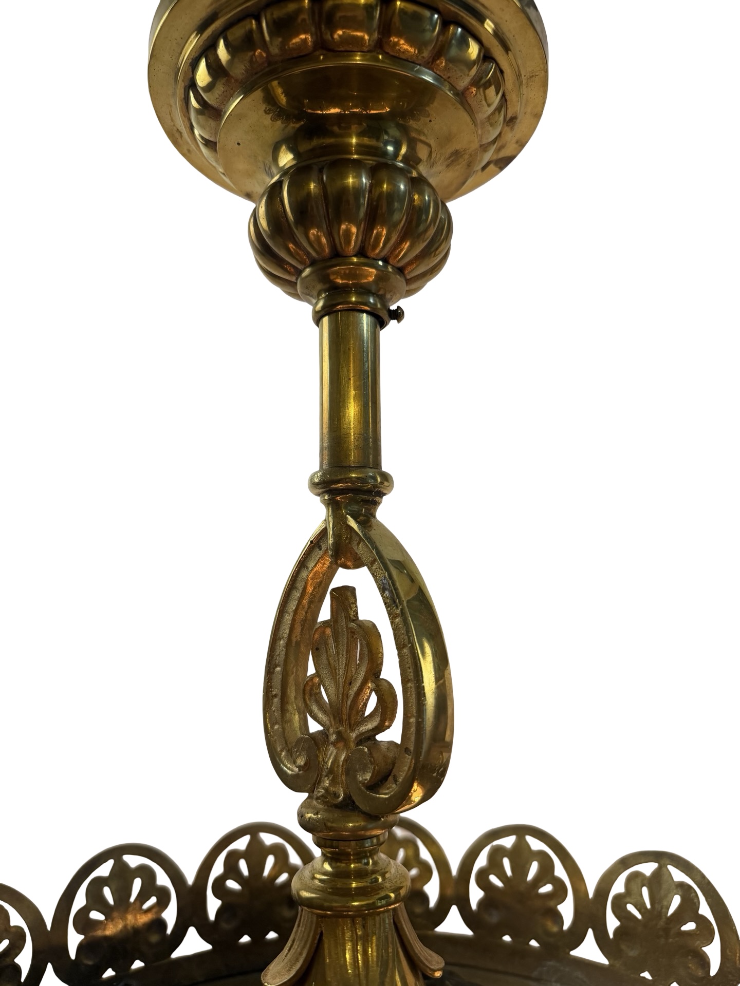 VL1402 Antique Vintage c1915 Cast Bronze 8 Light Bare Bulb Chandelier Restored - Image 4