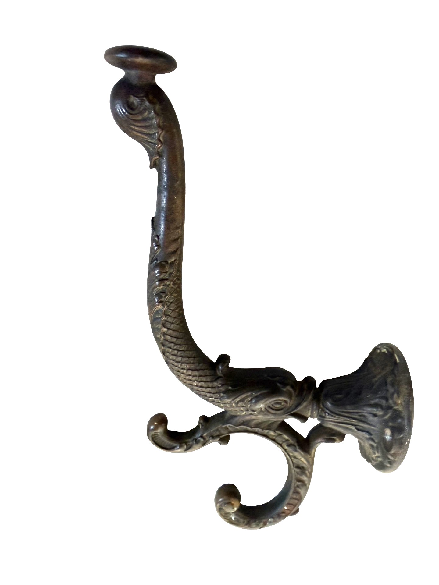 AH1050 Pair Antique c1890 Victorian Large 8” Cast Iron Wall Hooks Dolphin - Image 5