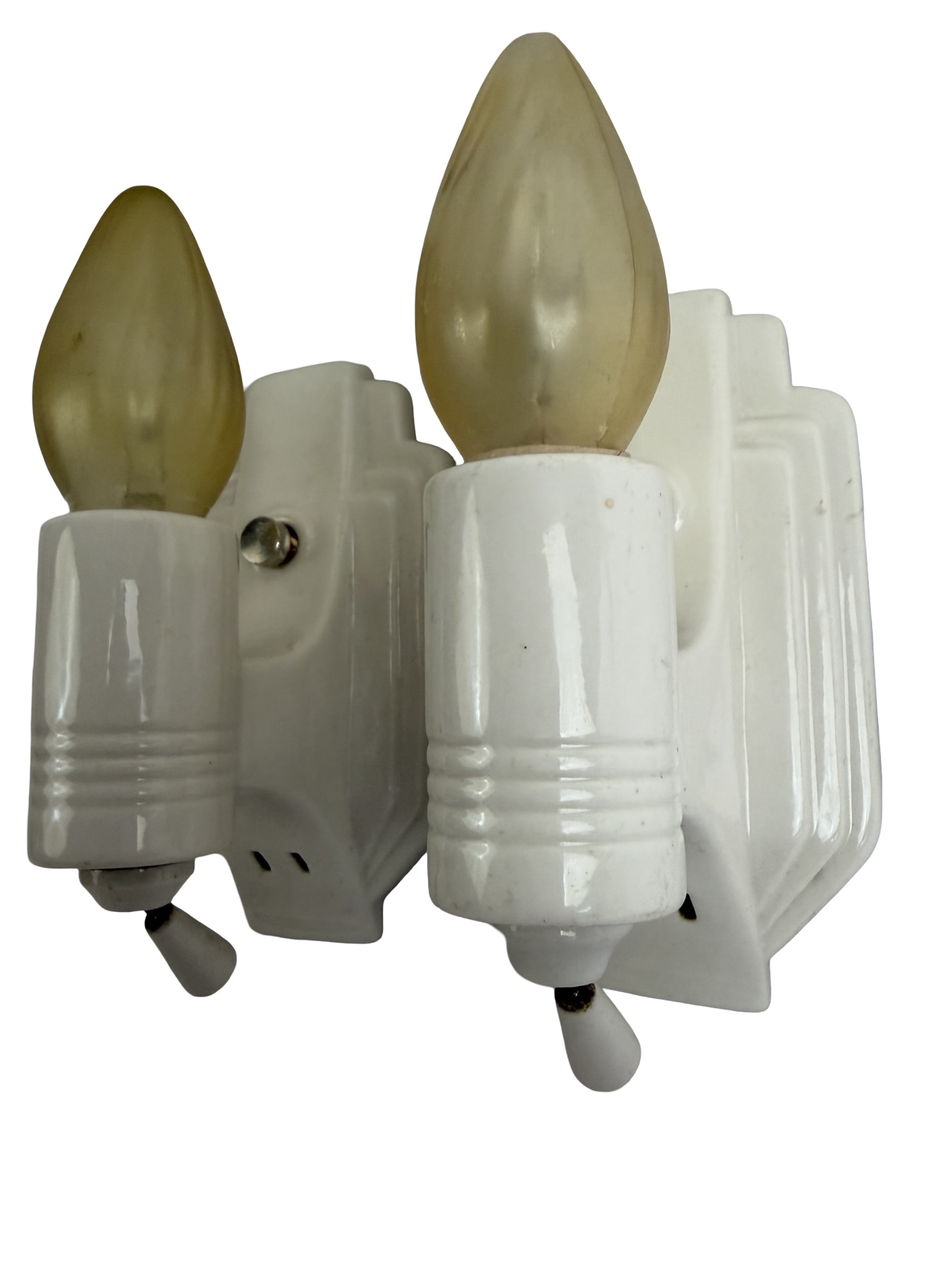 VL1409 Pair Antique c1920 Porcelain Art Deco Streamline Sconces Restored - Image 3