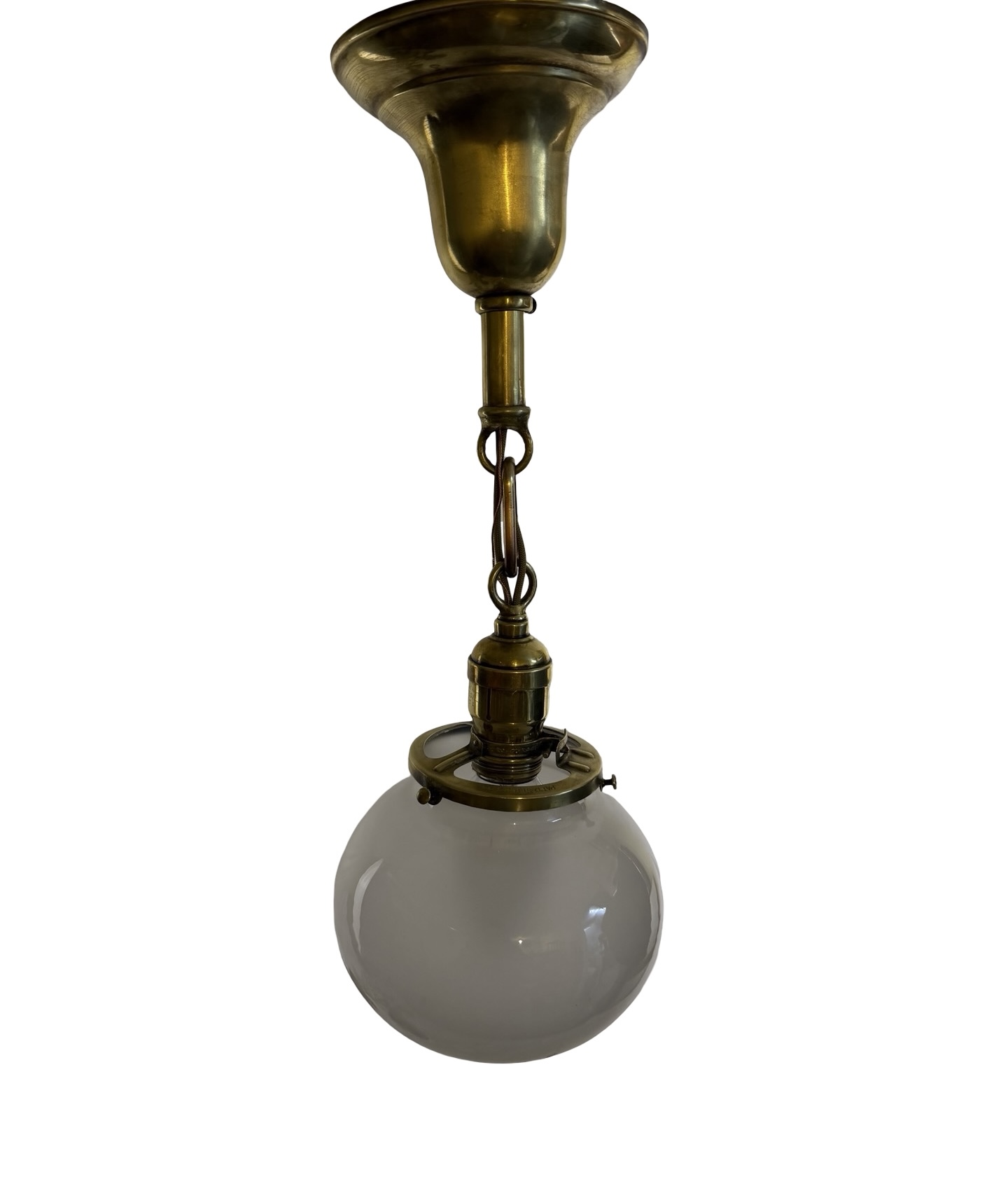 VL1413 Antique Victorian Brass c1900 Pendant Interior Etched Globe Restored - Image 2