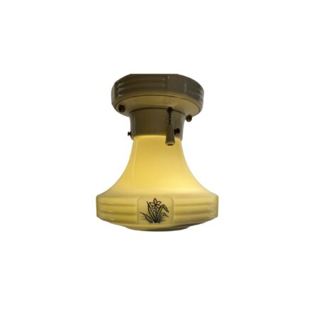 VL1415 Vintage Art Deco Semi-Flush Mount Light c1930 Custard Daffodil Shade