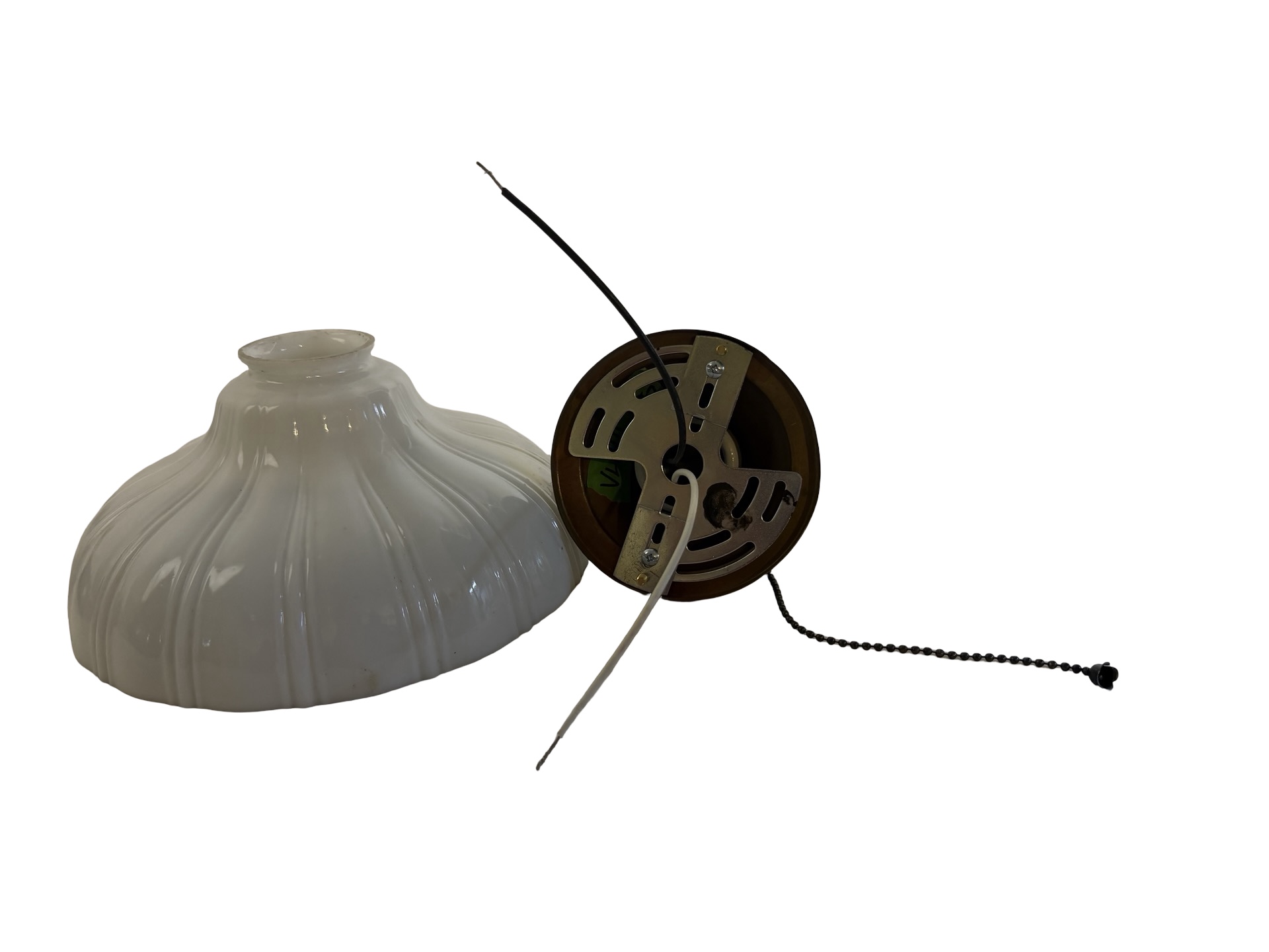 VL1411 Antique Brass c1910 Semi Flush Mount Milk Glass Sheffield Shade Restored - Image 3