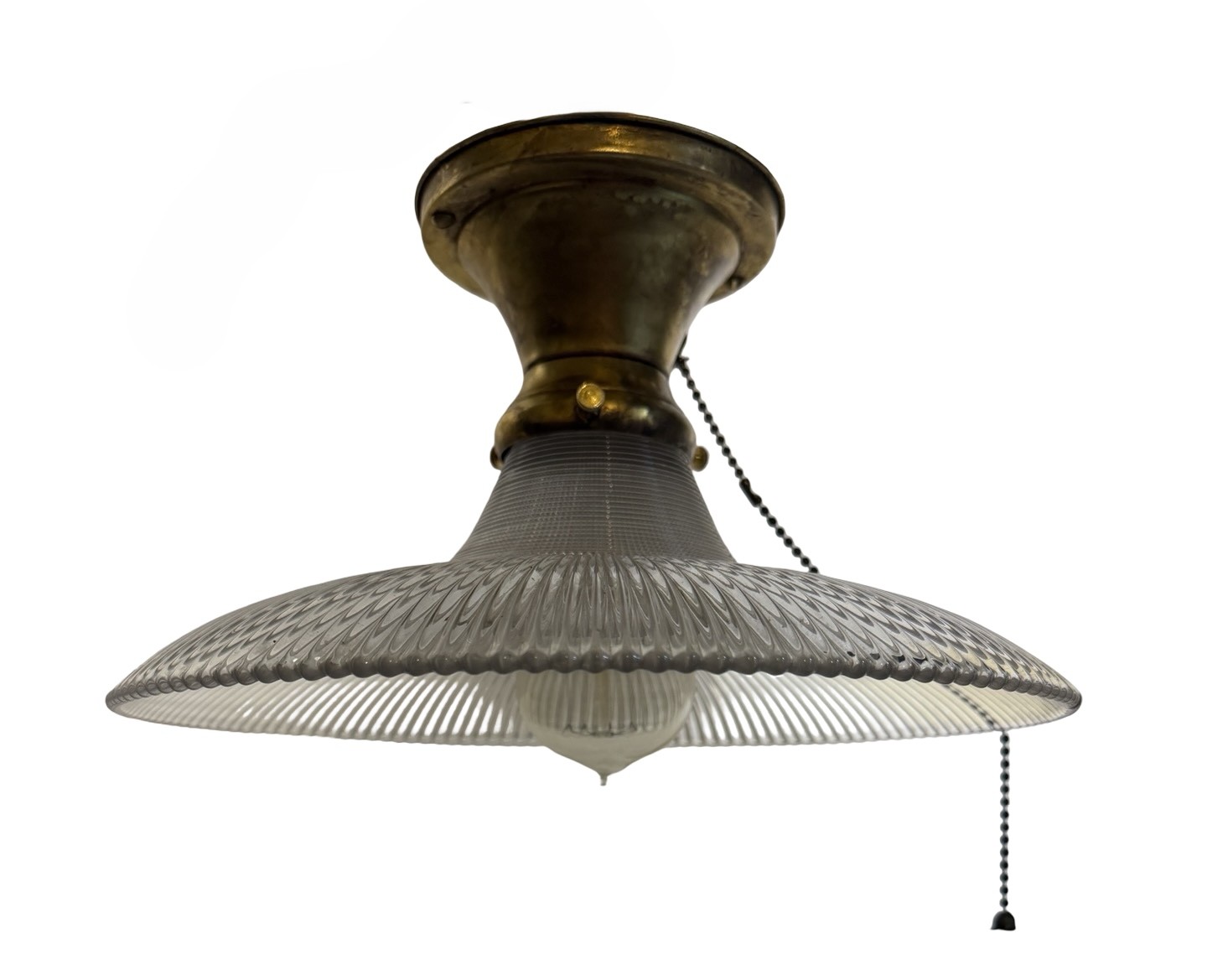 VL1414 Antique Brass c1904 Semi-Flush Mount Rare Holophane Pagoda Shade Restored - Image 2