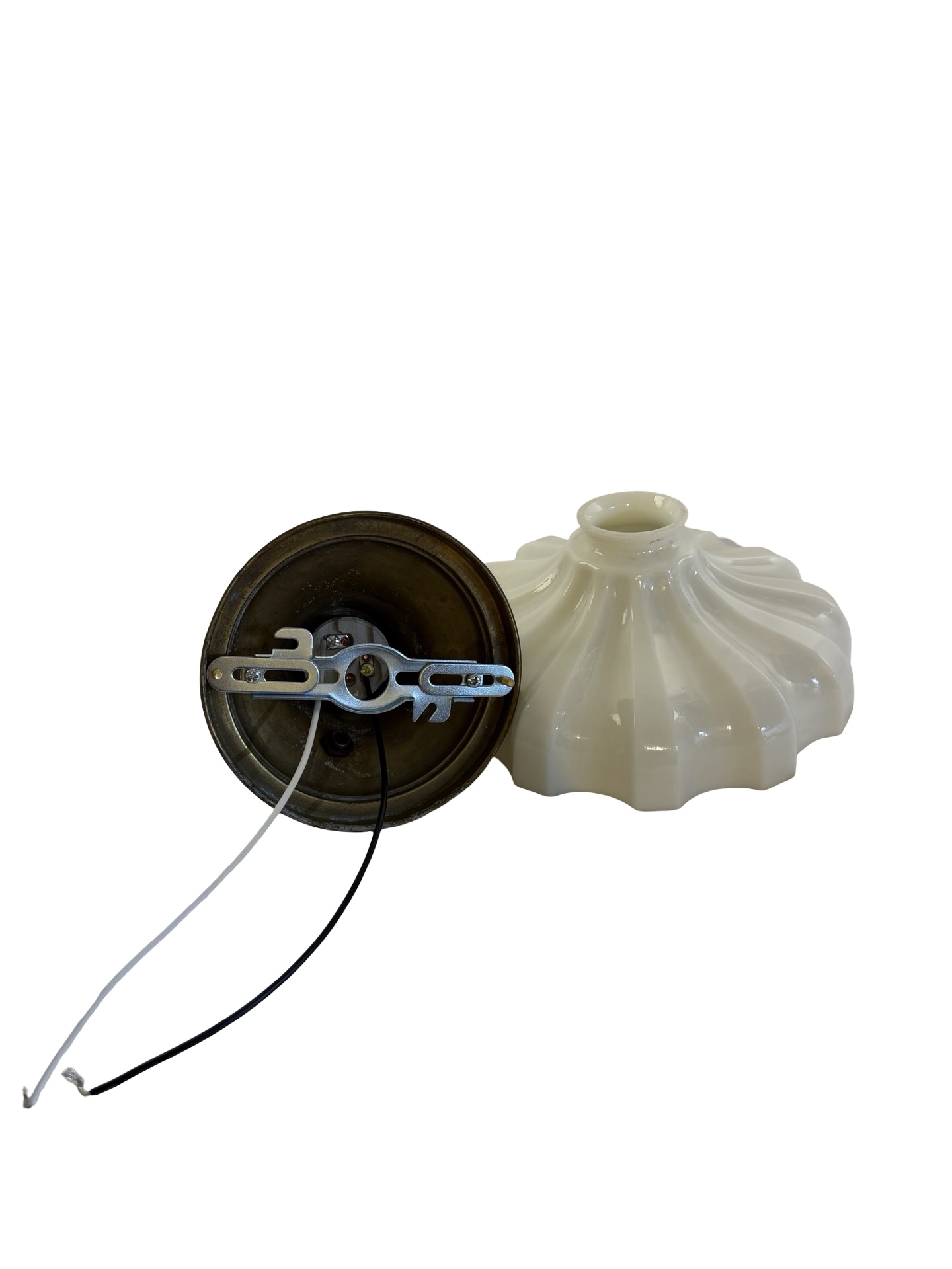 VL1412 Antique Brass c1910 Semi Flush Mount Milk Glass Sheffield Shade Restored - Image 4