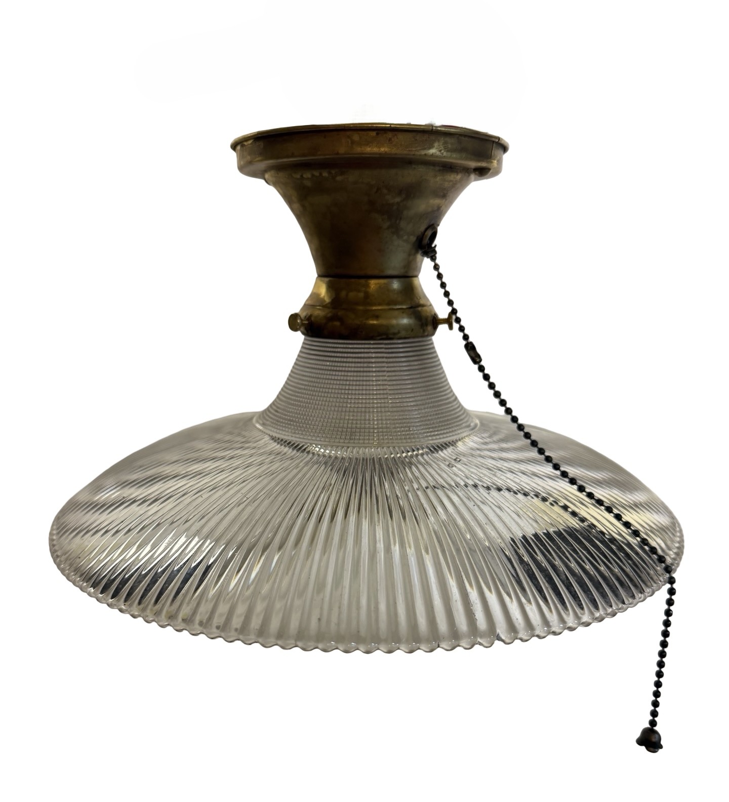 VL1414 Antique Brass c1904 Semi-Flush Mount Rare Holophane Pagoda Shade Restored - Image 3