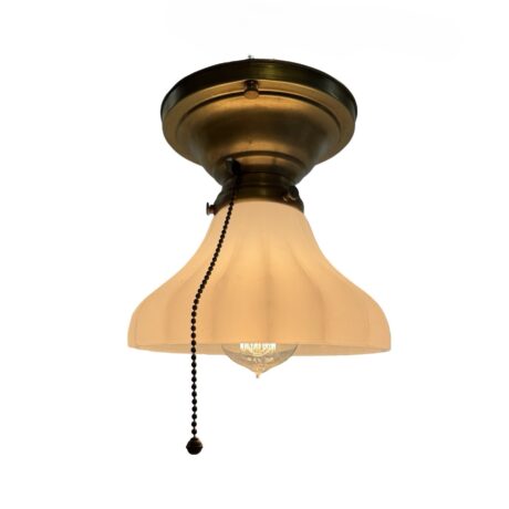 VL1416 Antique Craftsman Brass c1910 Semi Flush Mount Clambroth Shade Restored
