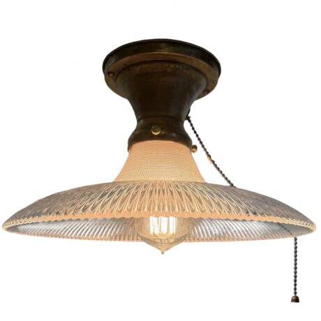 VL1414 Antique Brass c1904 Semi-Flush Mount Rare Holophane Pagoda Shade Restored