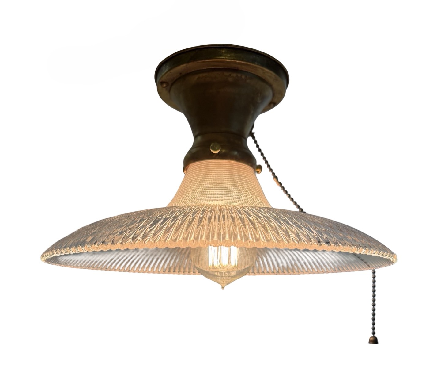 VL1414 Antique Brass c1904 Semi-Flush Mount Rare Holophane Pagoda Shade Restored