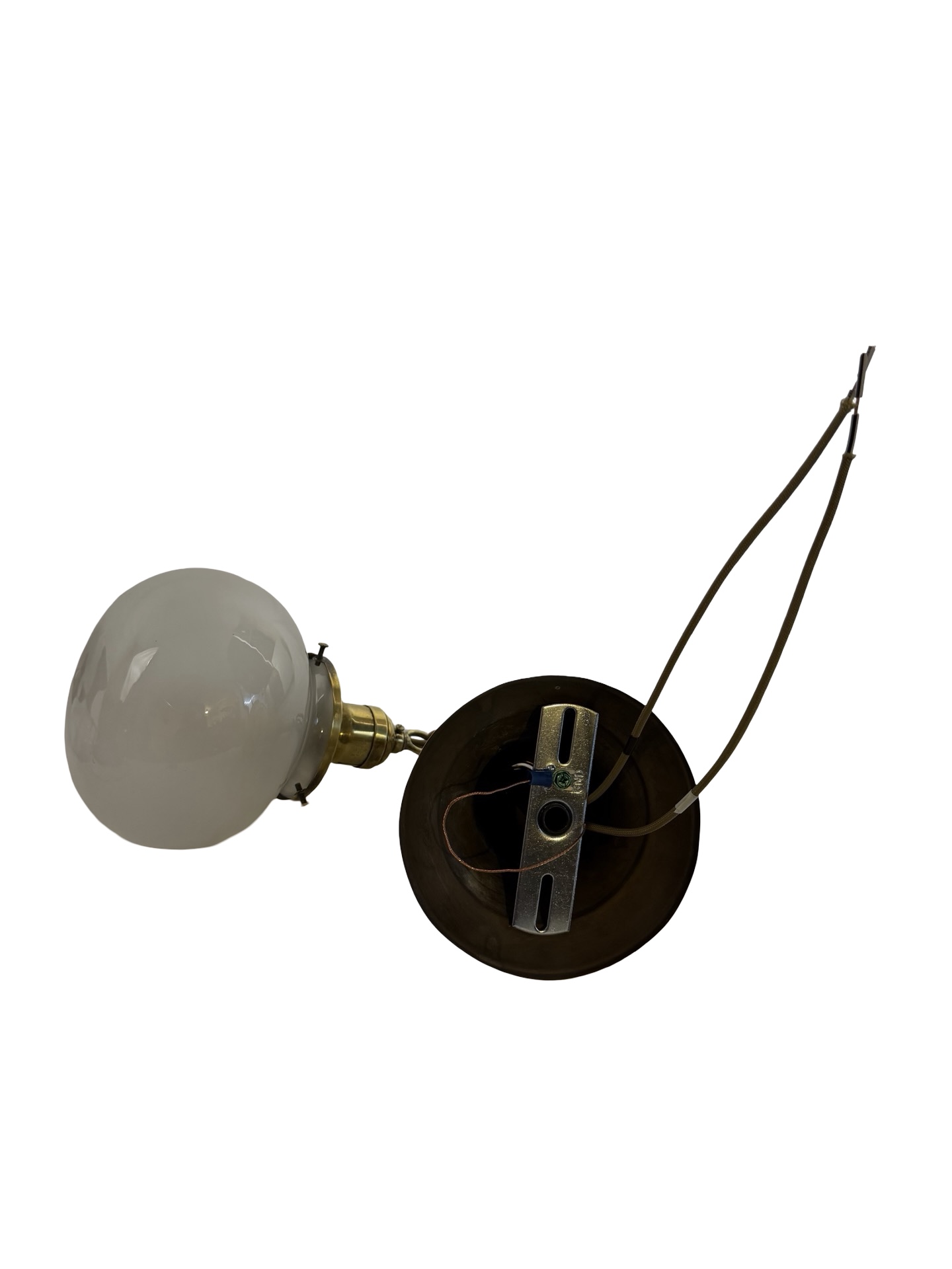 VL1413 Antique Victorian Brass c1900 Pendant Interior Etched Globe Restored - Image 7