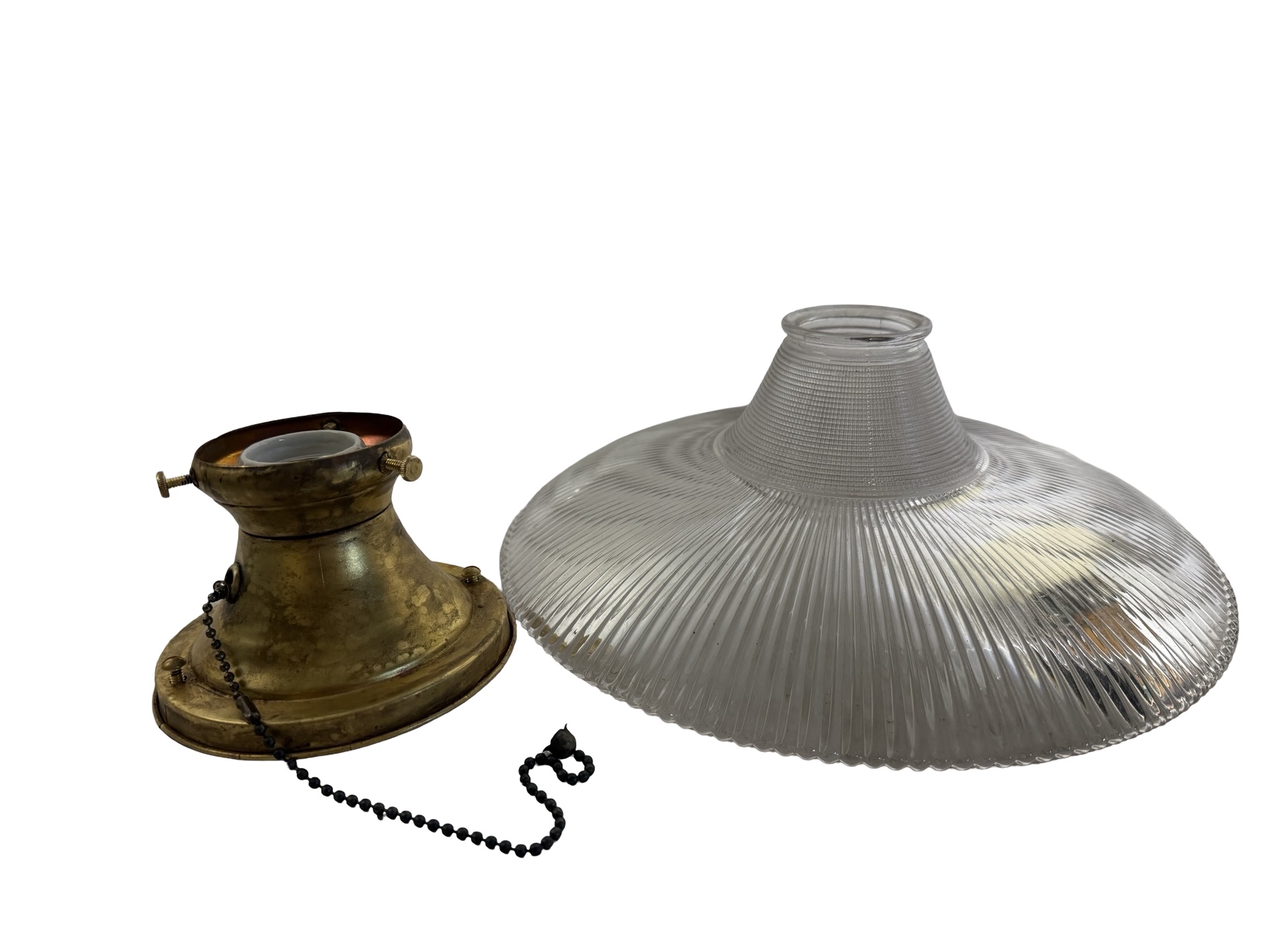 VL1414 Antique Brass c1904 Semi-Flush Mount Rare Holophane Pagoda Shade Restored - Image 4