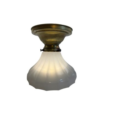 VL1416 Antique Craftsman Brass c1910 Semi Flush Mount Clambroth Shade Restored