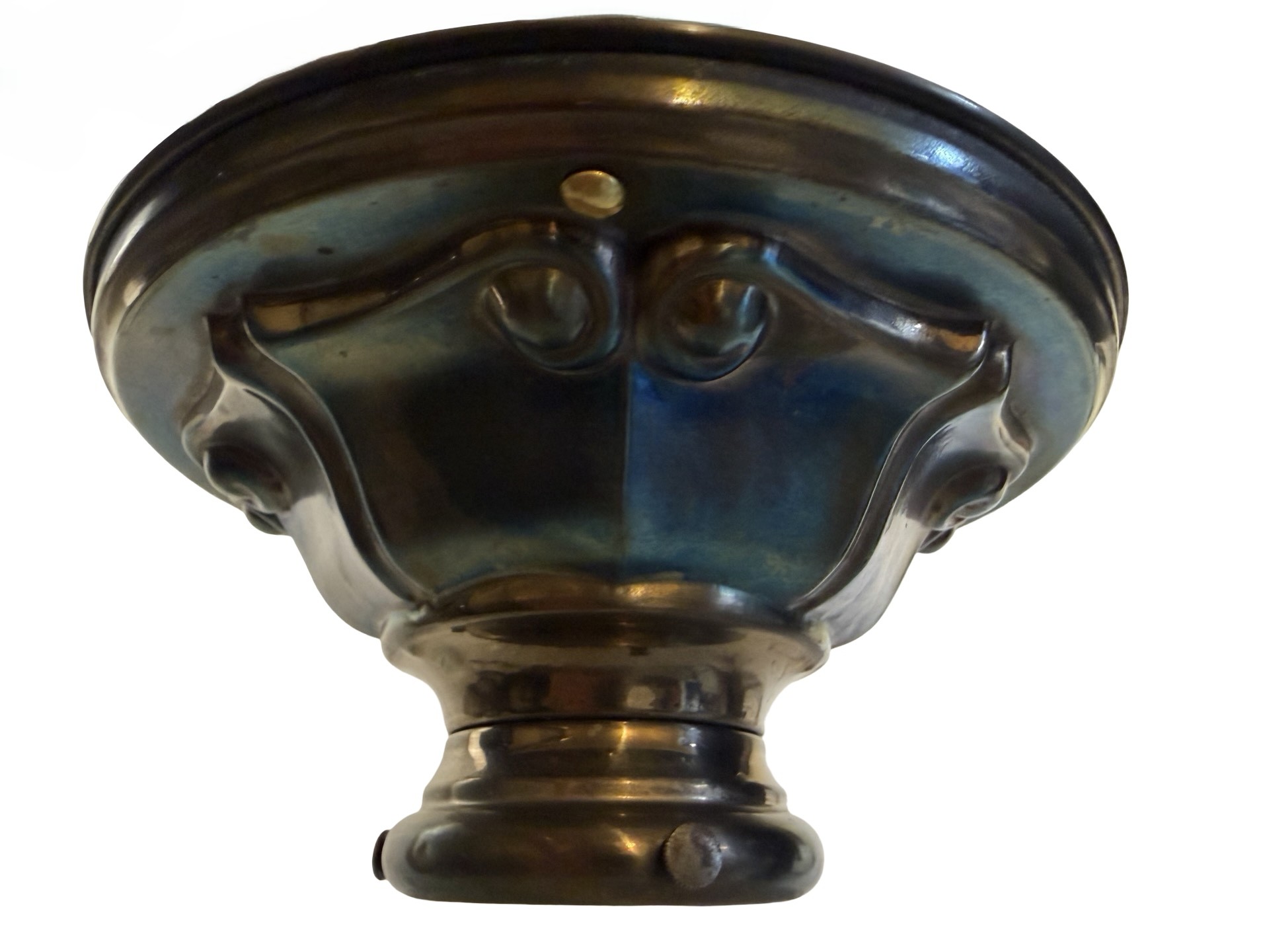 VL1410 Antique Brass c1910 Semi Flush Mount Milk Glass Sheffield Shade Restored - Image 4